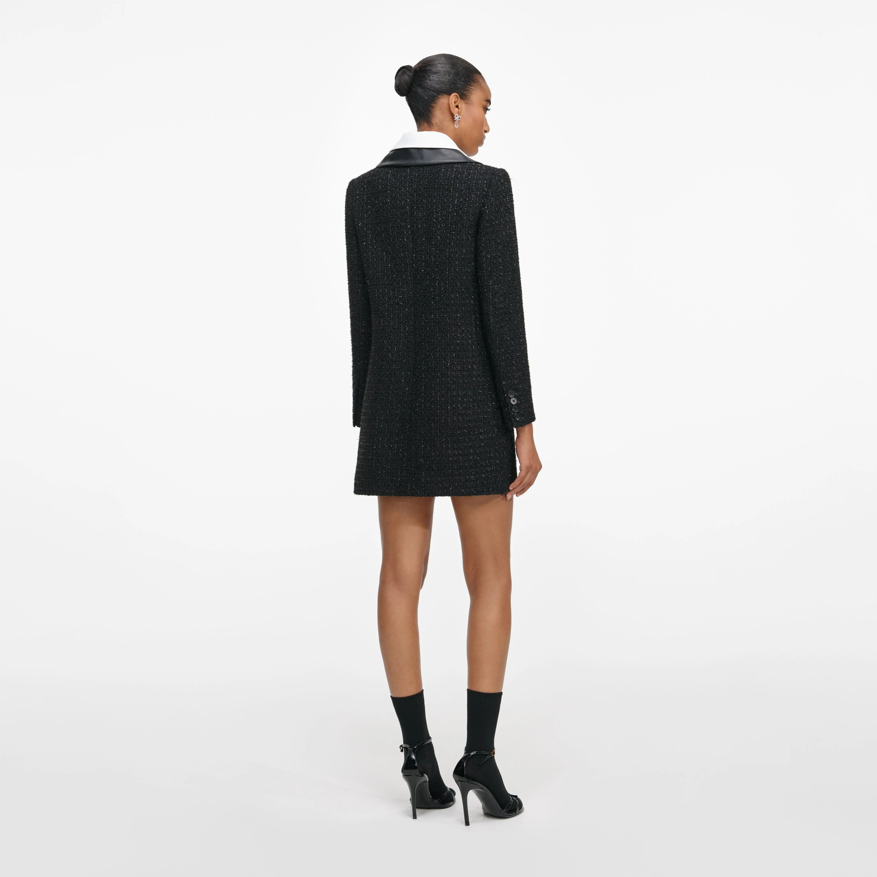 Black Boucle Contrast Collar Mini Dress - Image 3
