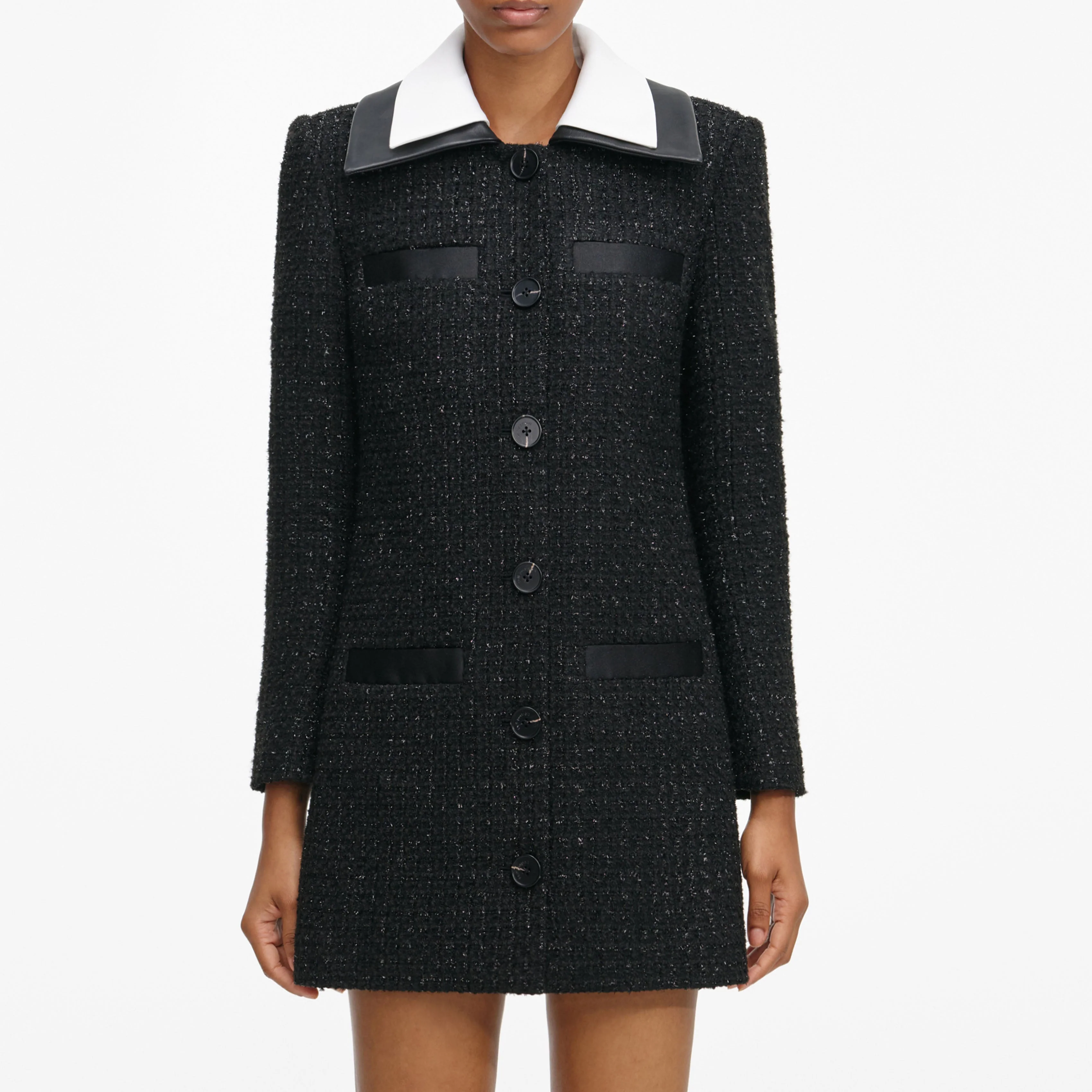 Black Boucle Contrast Collar Mini Dress - Image 5