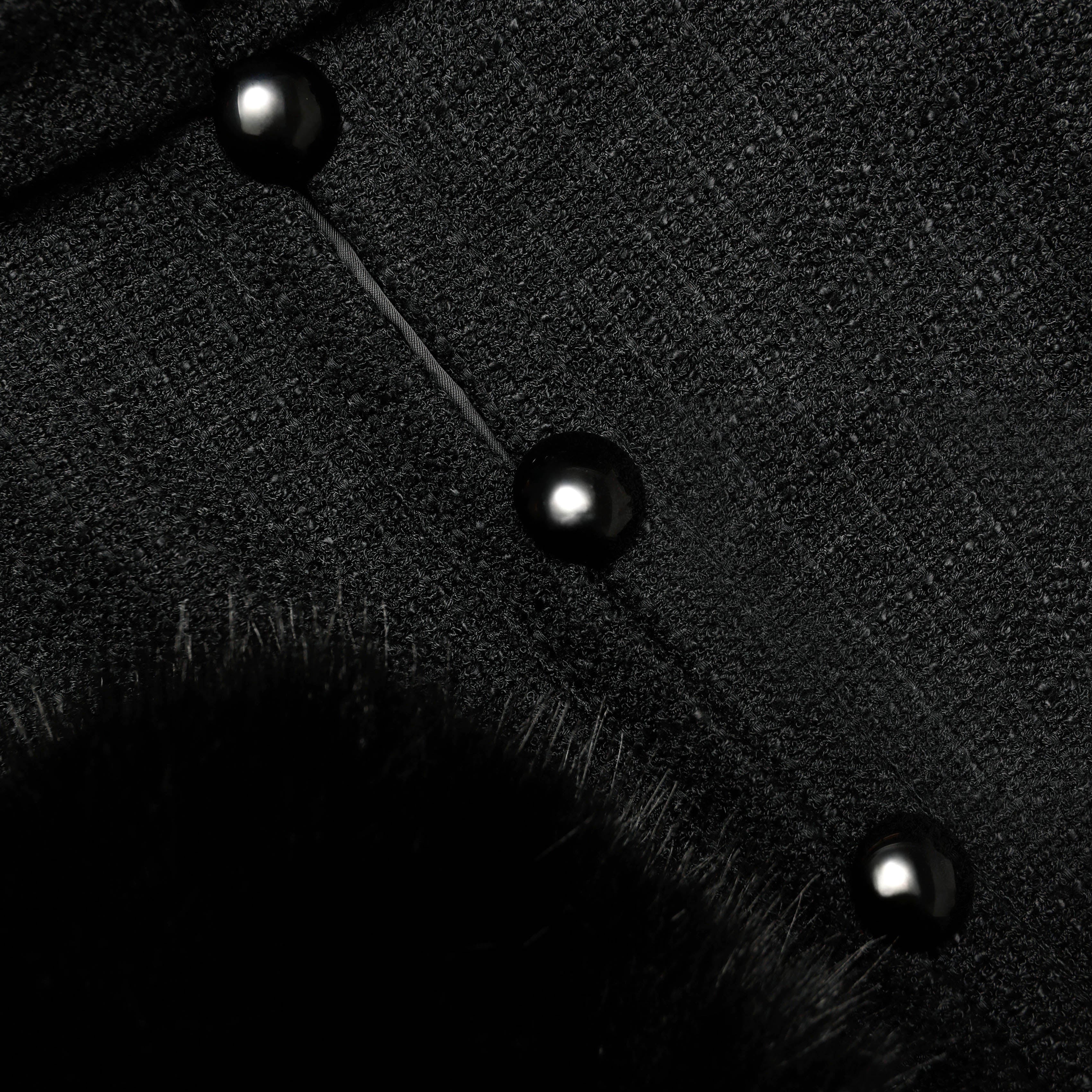 Black Boucle Faux Fur Cuff Jacket - Image 5