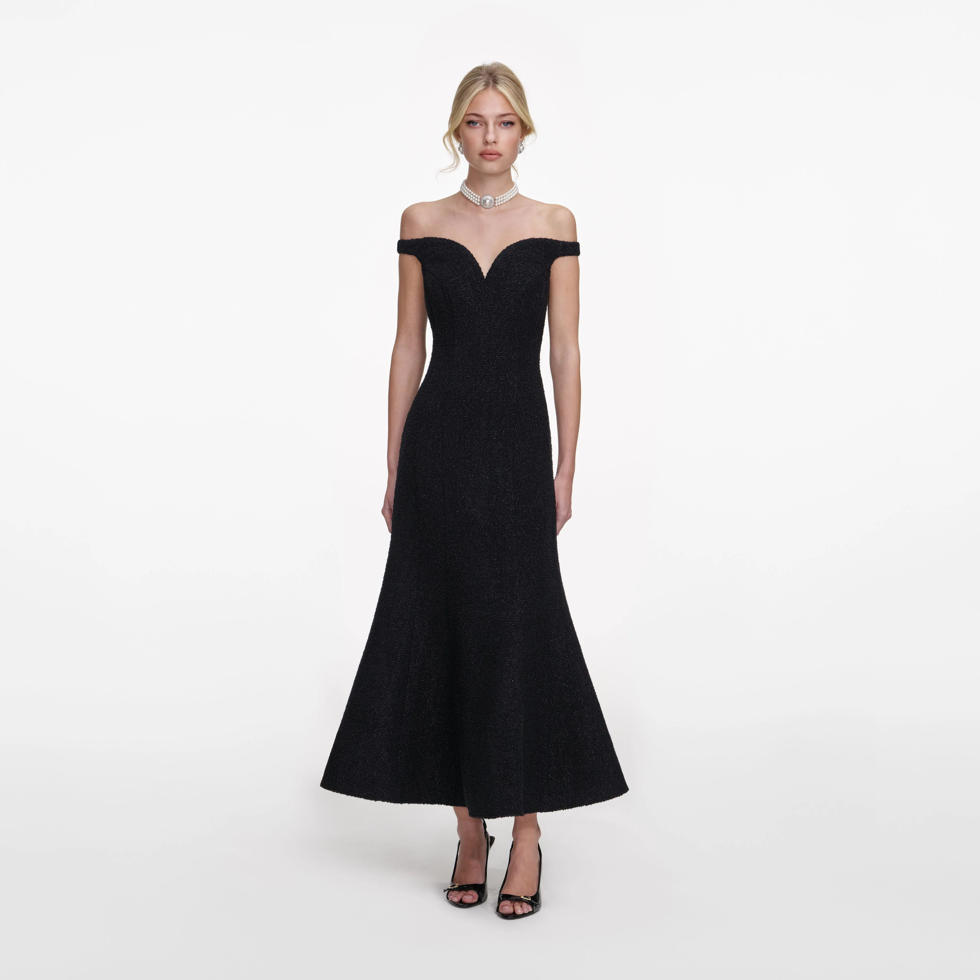 Black Boucle Midi Dress