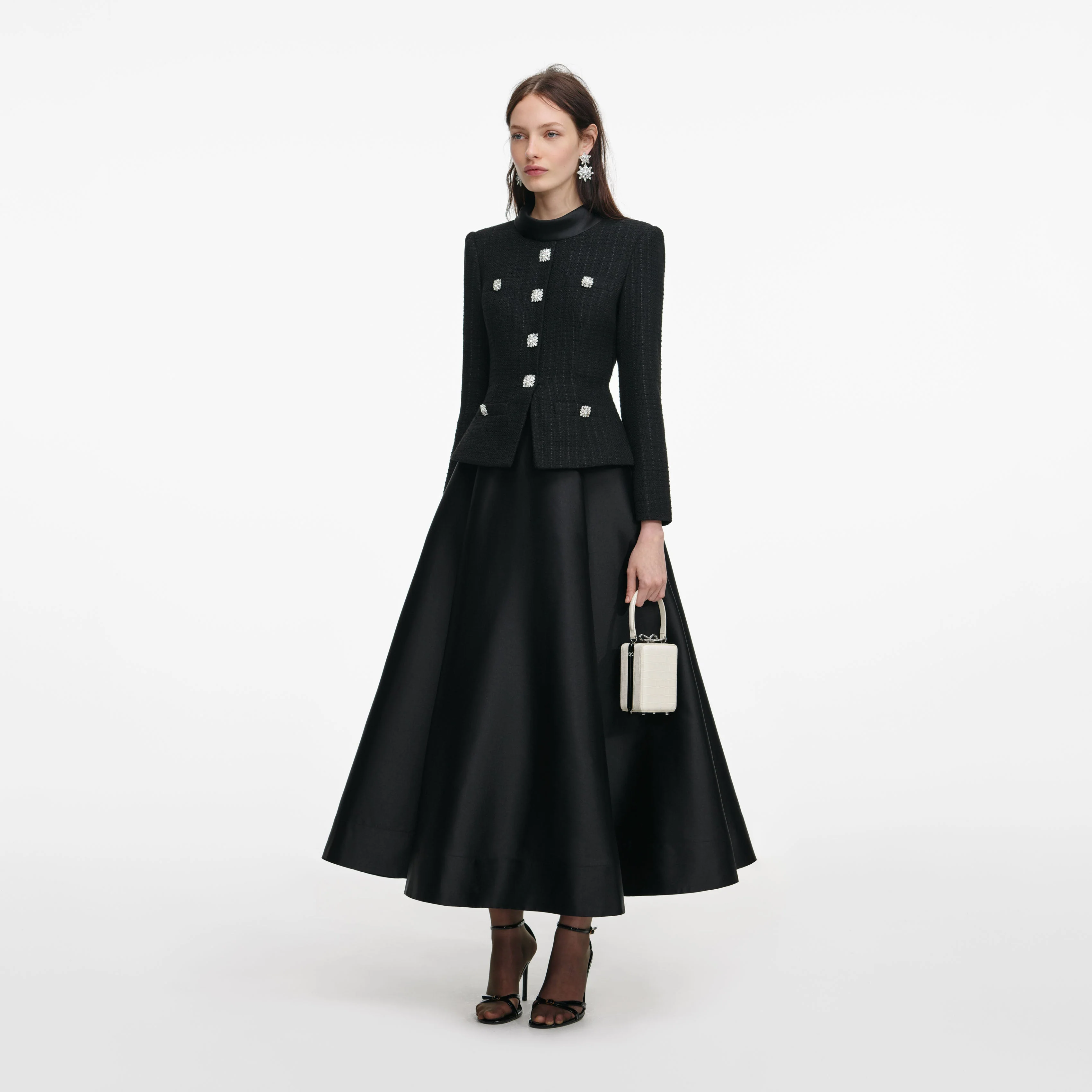Black Boucle Taffeta Midi Dress - Image 2