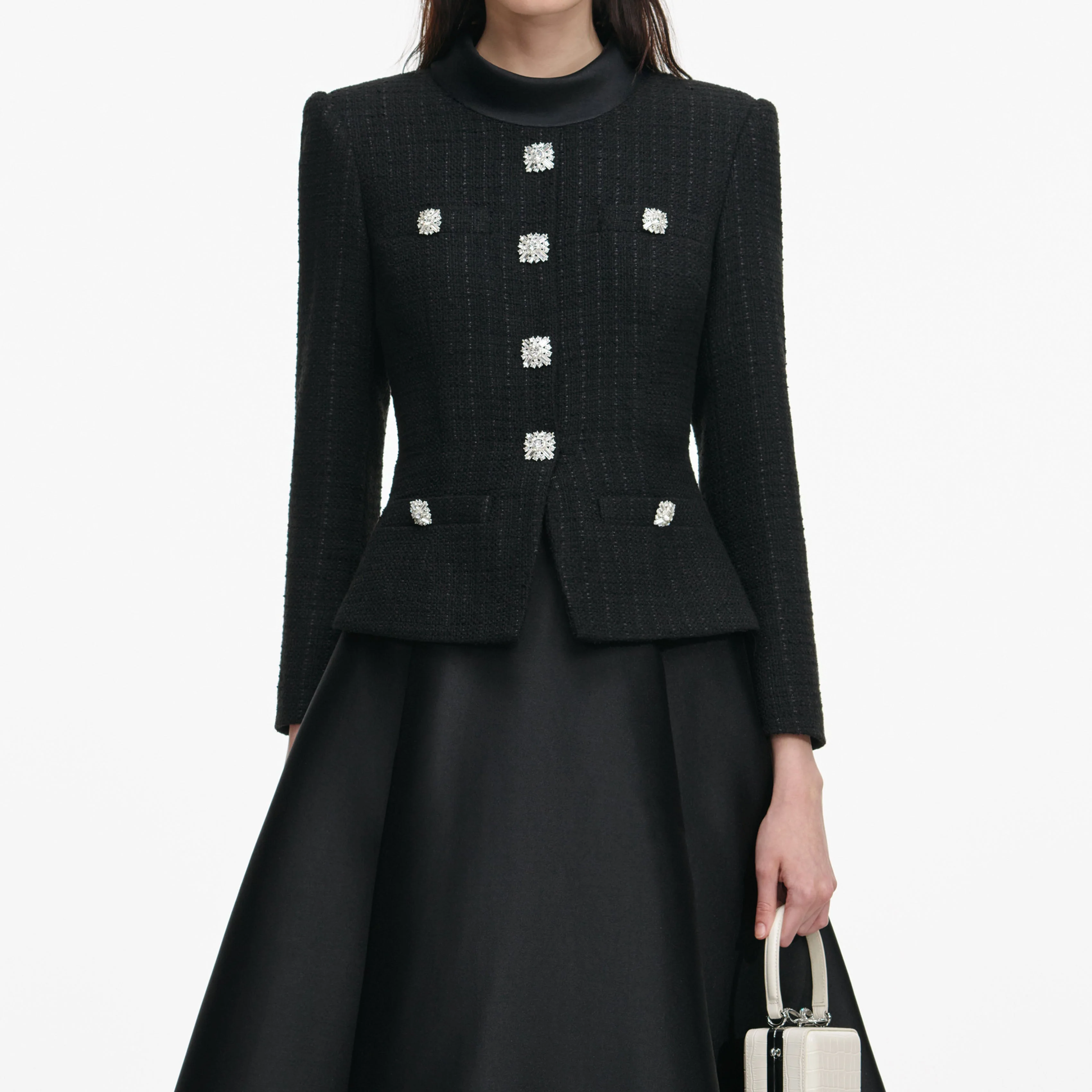 Black Boucle Taffeta Midi Dress - Image 4