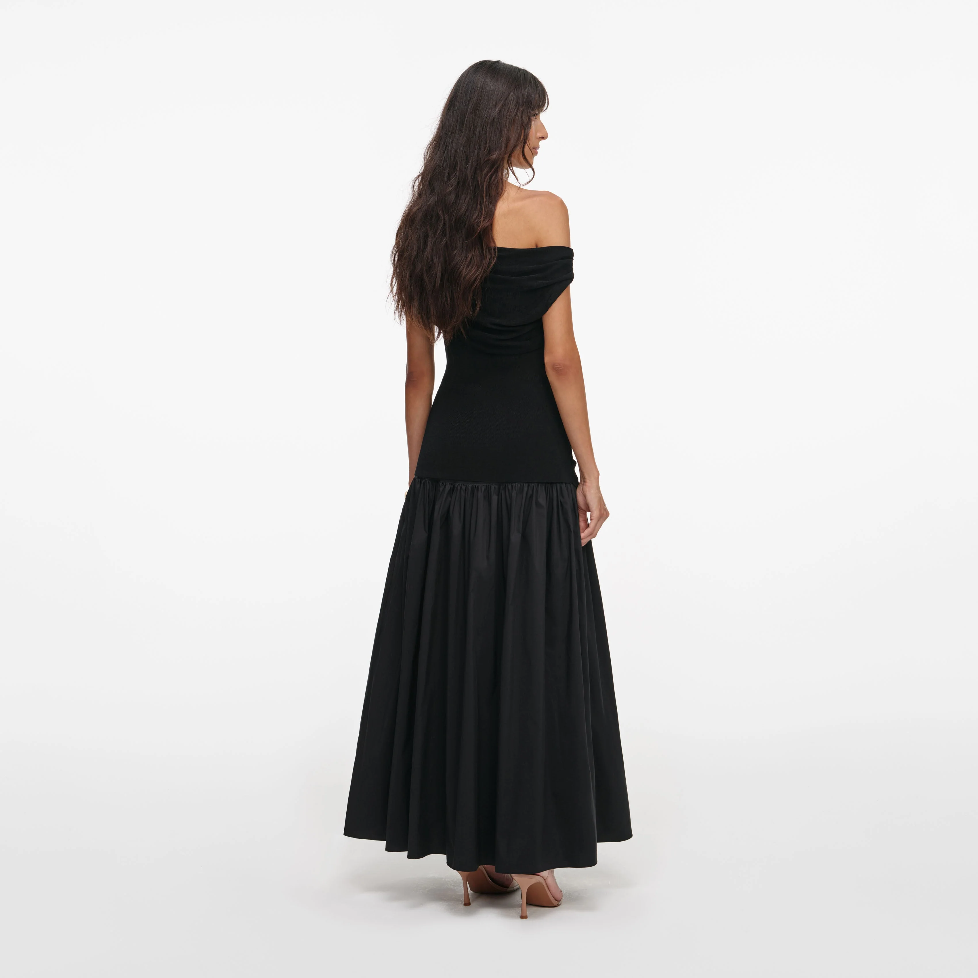 Black Cotton Draped Knit Midi Dress - Image 3