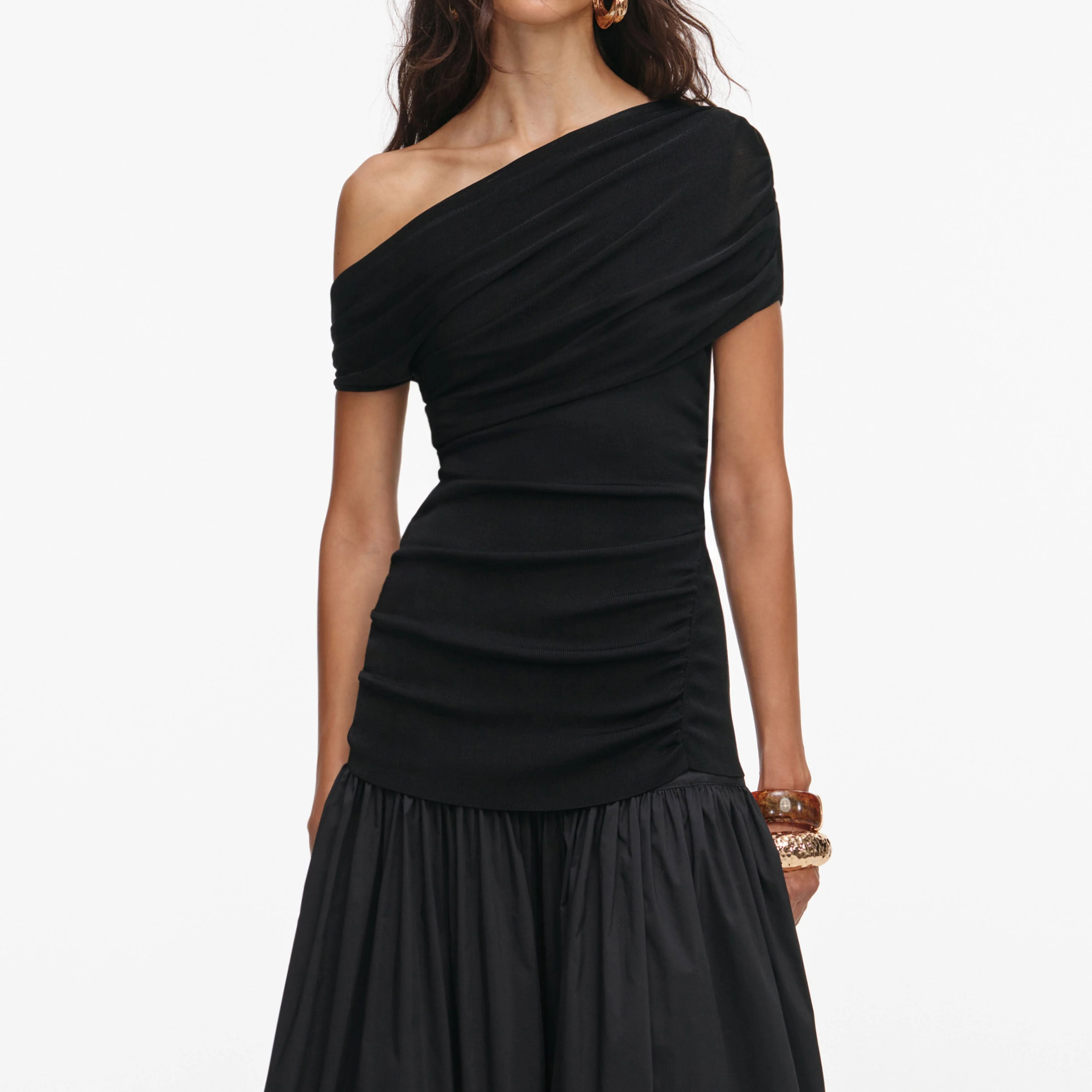 Black Cotton Draped Knit Midi Dress - Image 4
