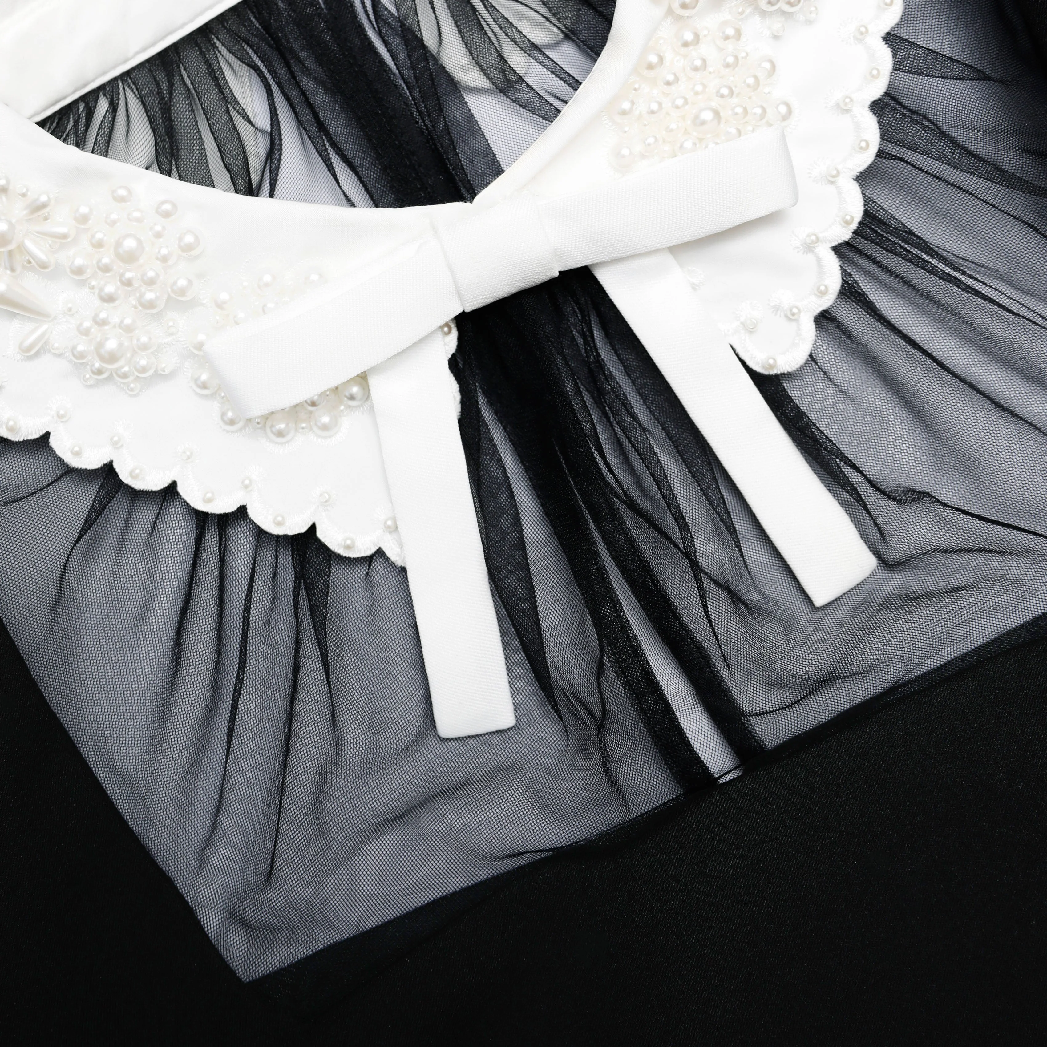Black Crepe Bow Collar Midi Dress - Image 5