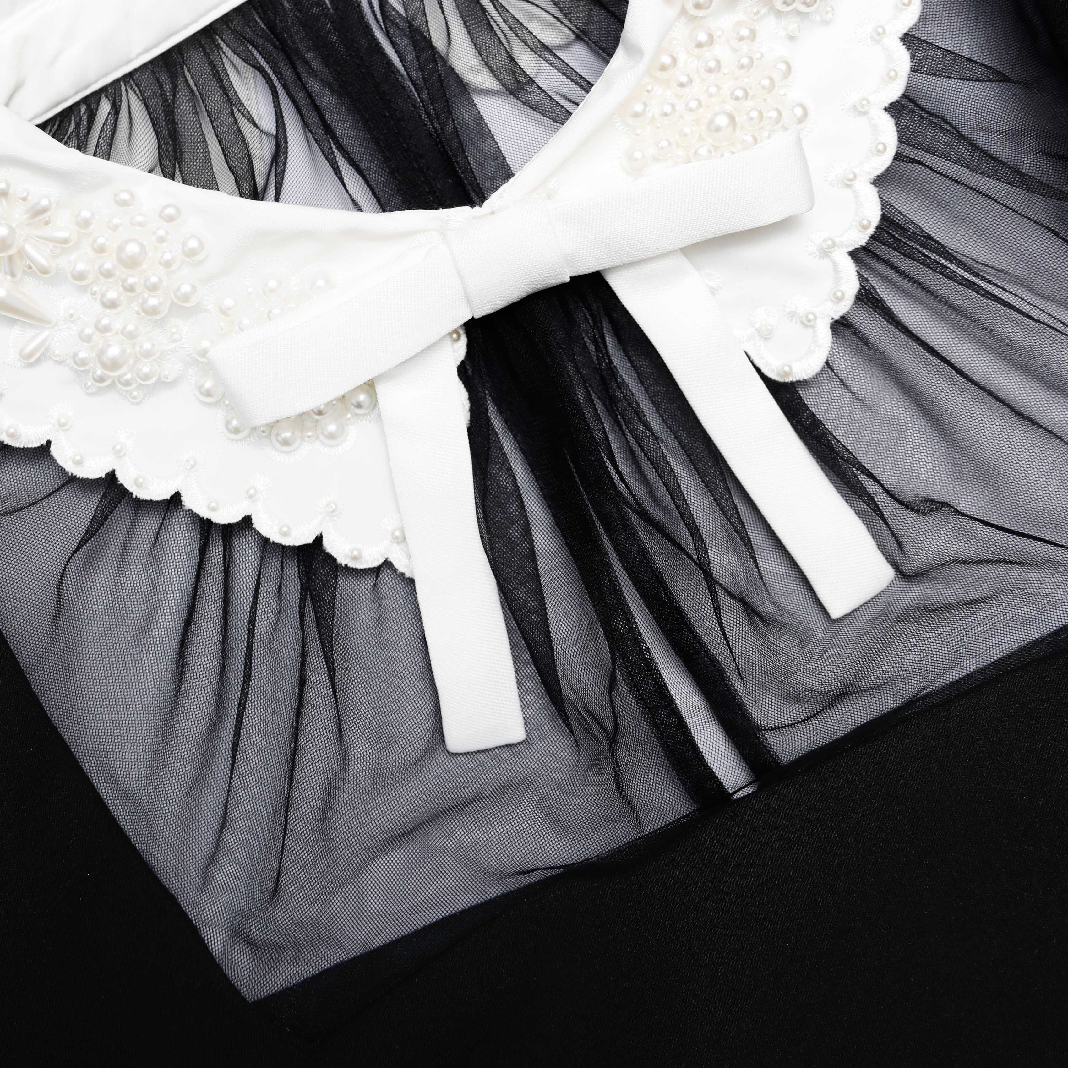 Black Crepe Bow Collar Mini Dress - Image 5