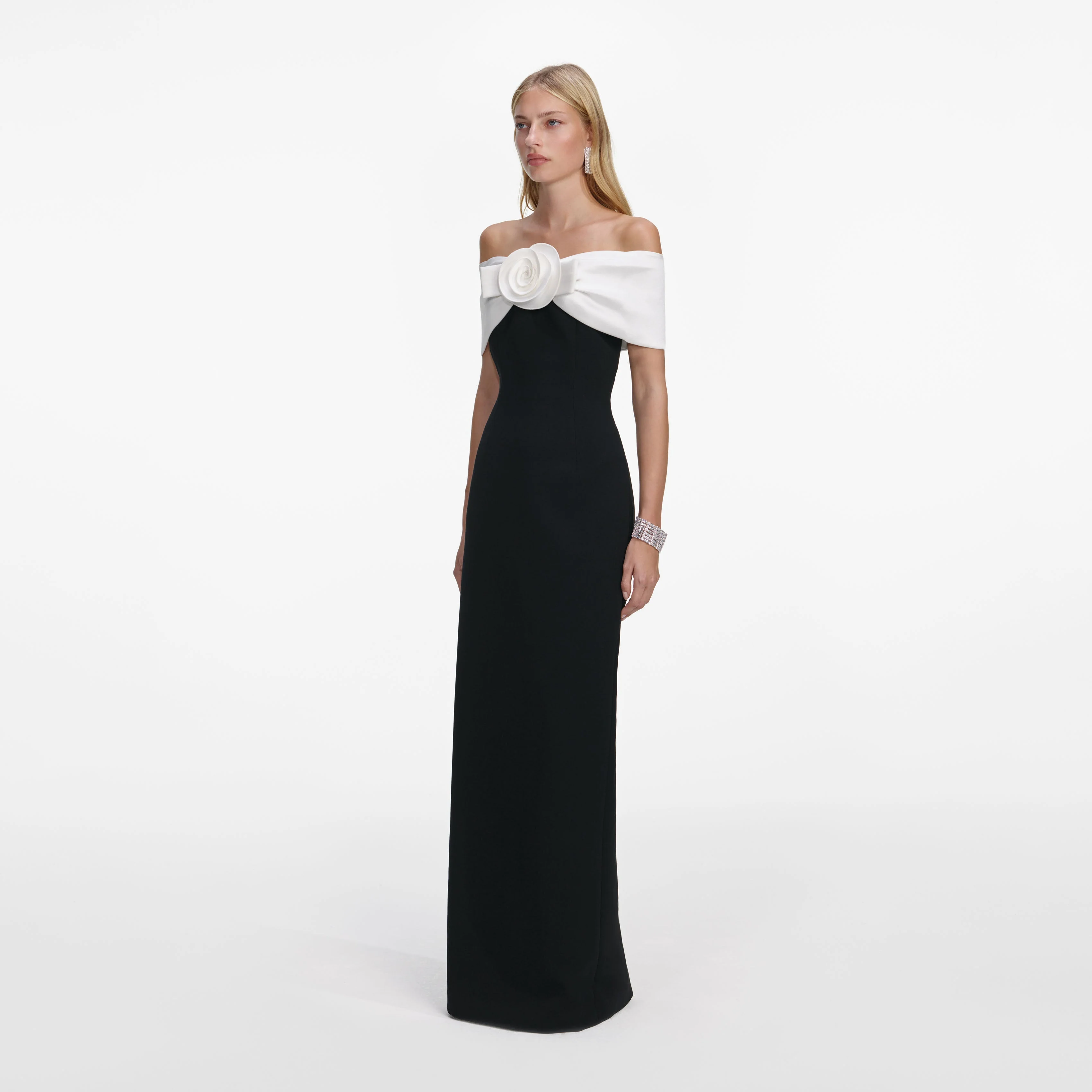 Black Crepe Flower Maxi Dress - Image 2