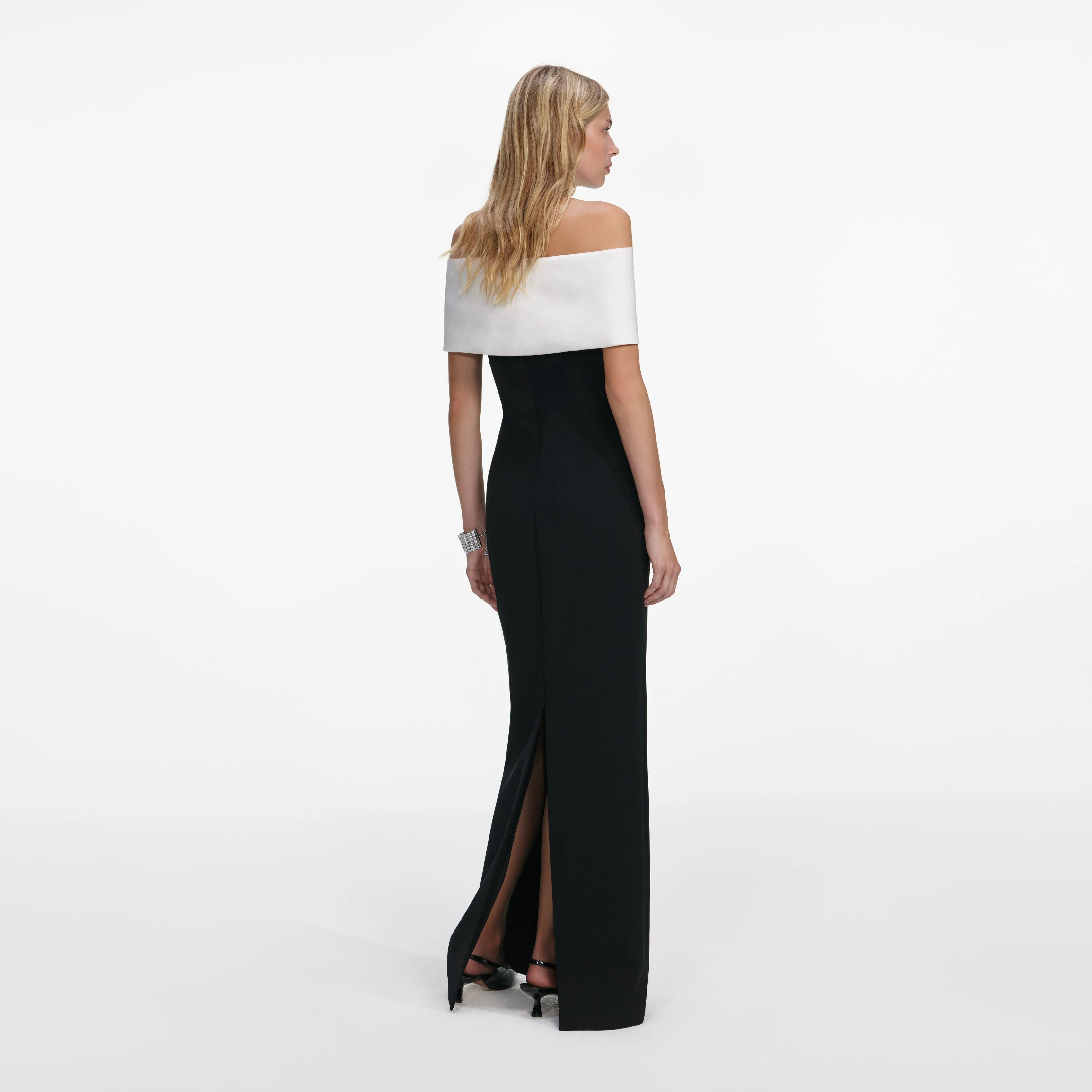 Black Crepe Flower Maxi Dress - Image 3