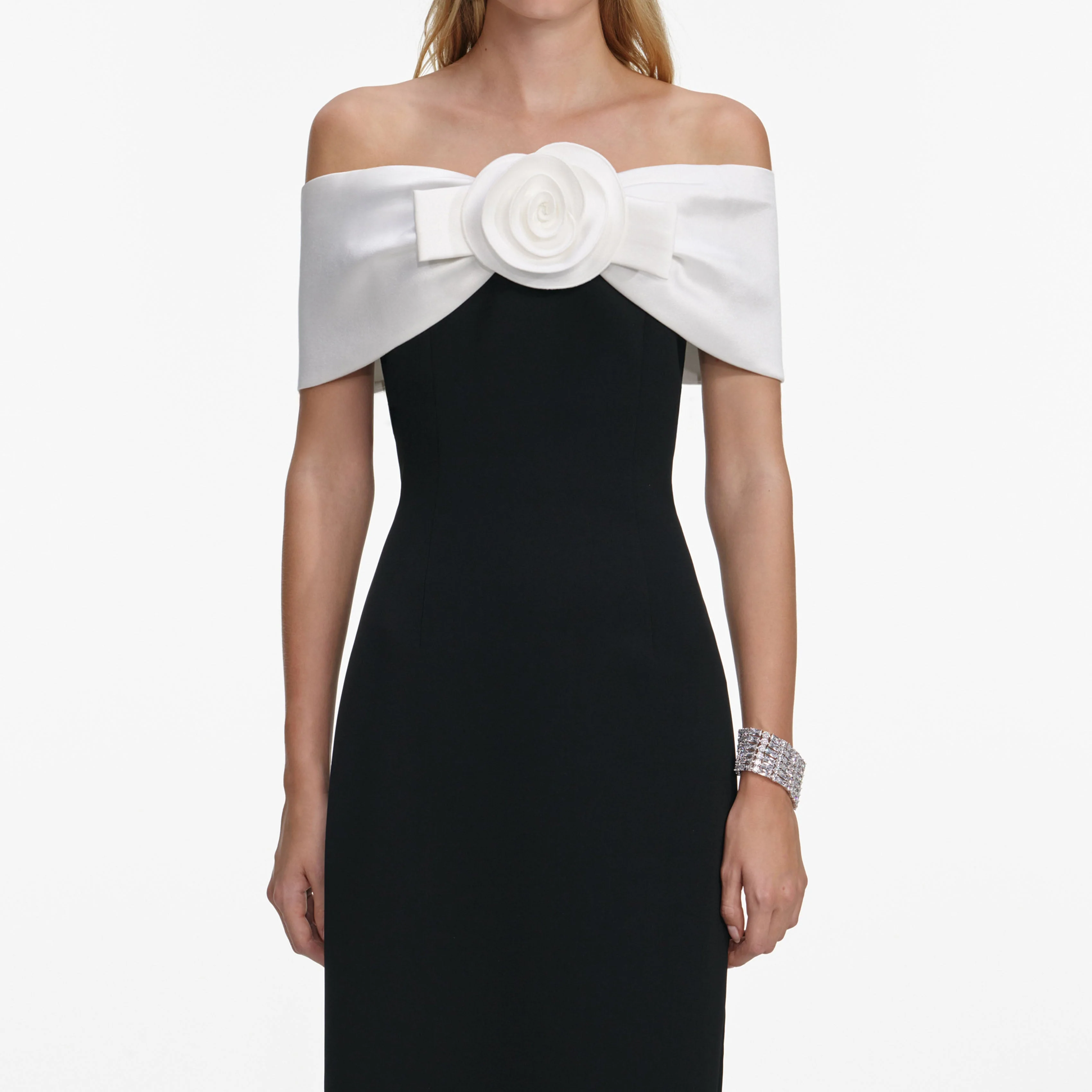Black Crepe Flower Maxi Dress - Image 4