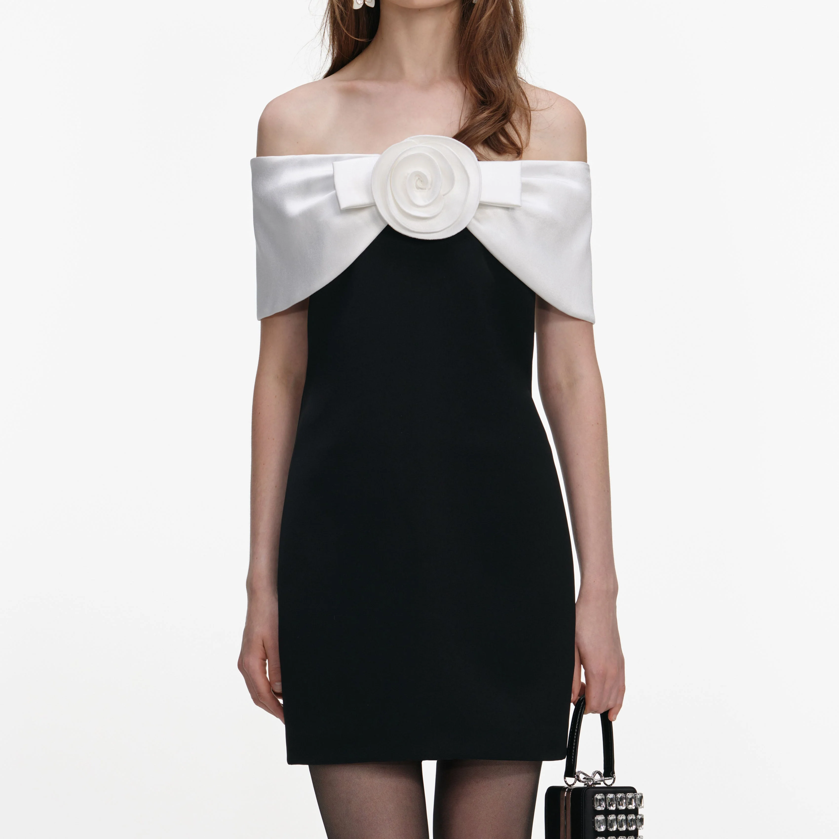 Black Crepe Flower Mini Dress - Image 4