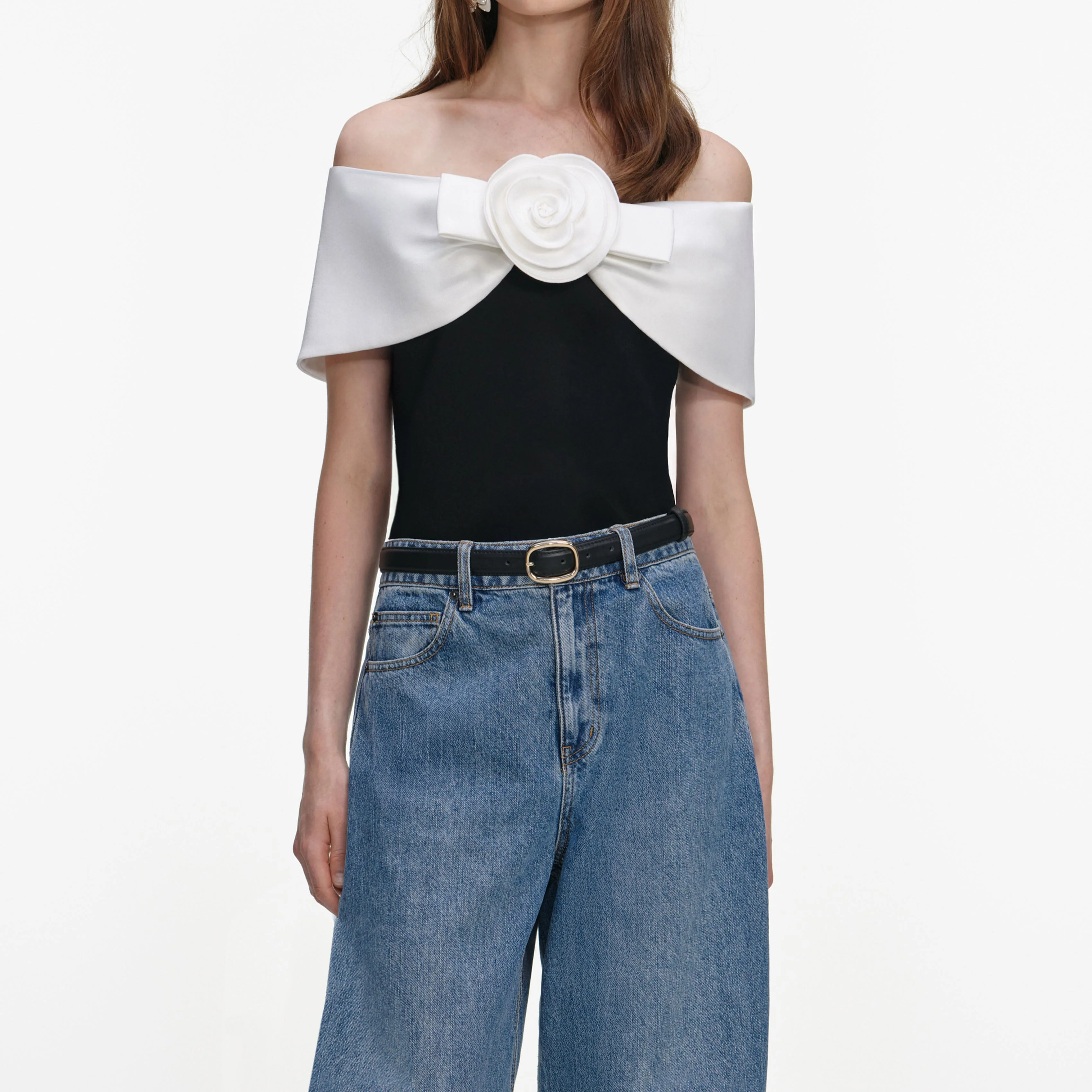 Black Crepe Flower Top - Image 4