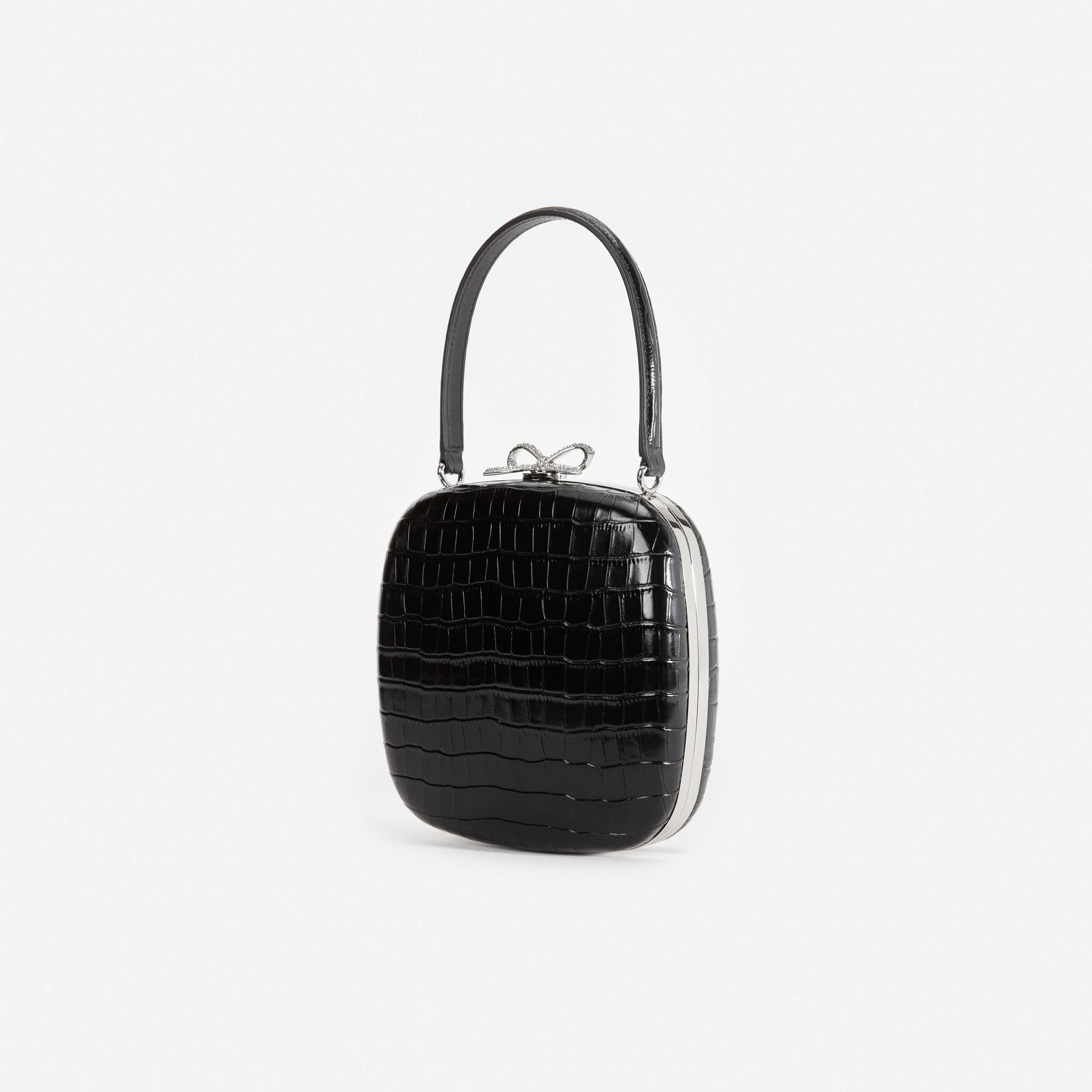 Black Croc Leather Compact Mini Bag - Image 2