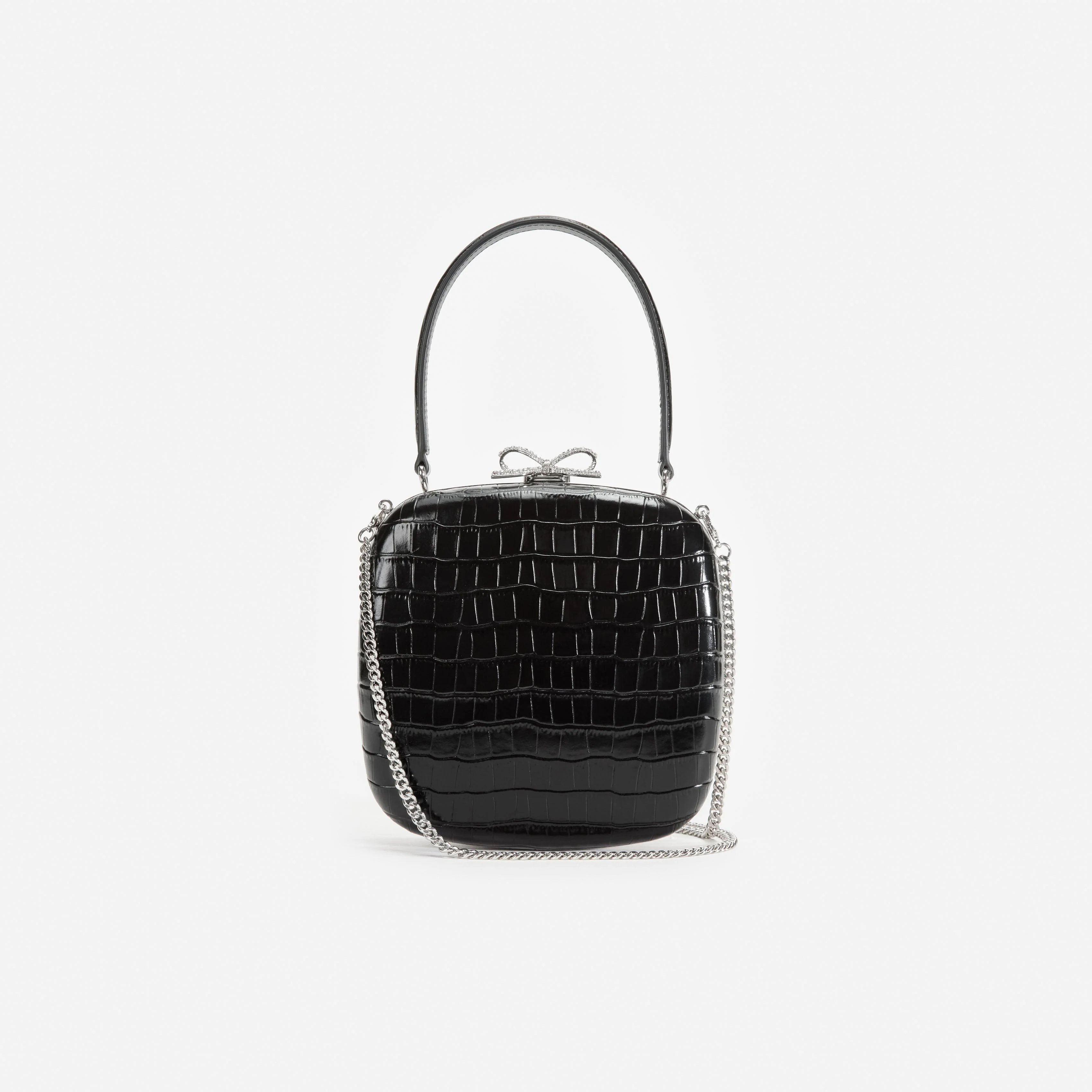 Black Croc Leather Compact Mini Bag - Image 4