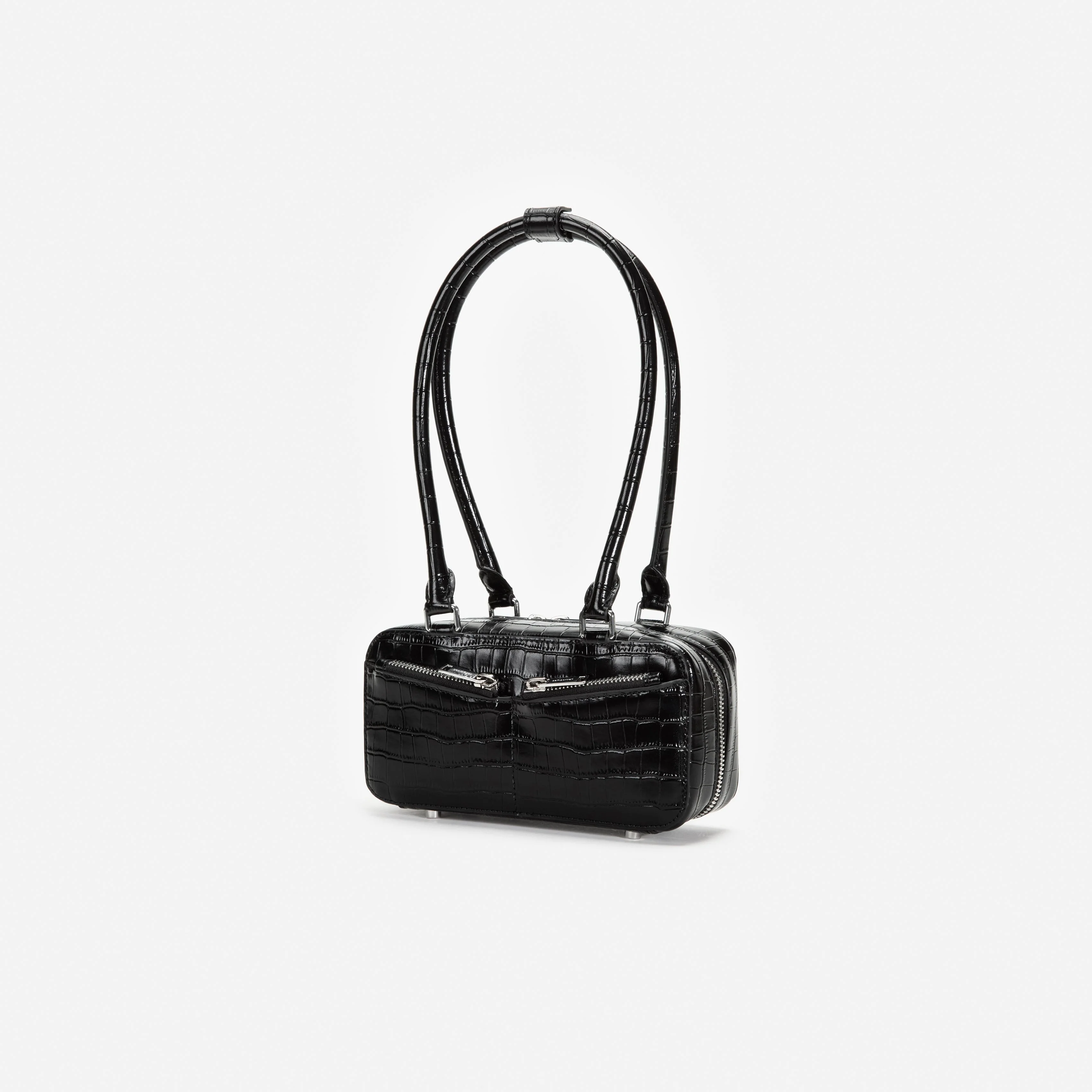 Black Croc Leather Mini Shoulder Bag - Image 2
