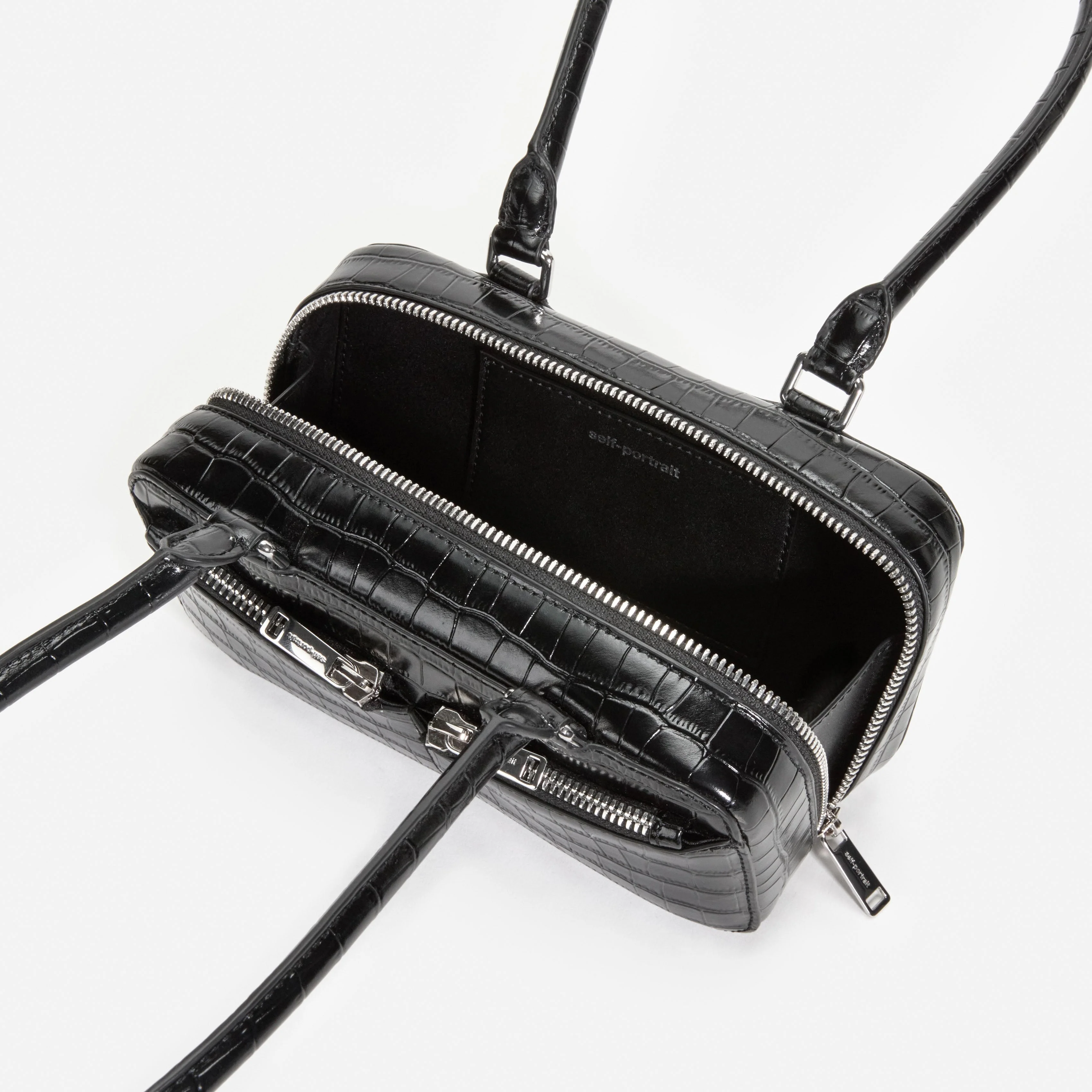 Black Croc Leather Mini Shoulder Bag - Image 4