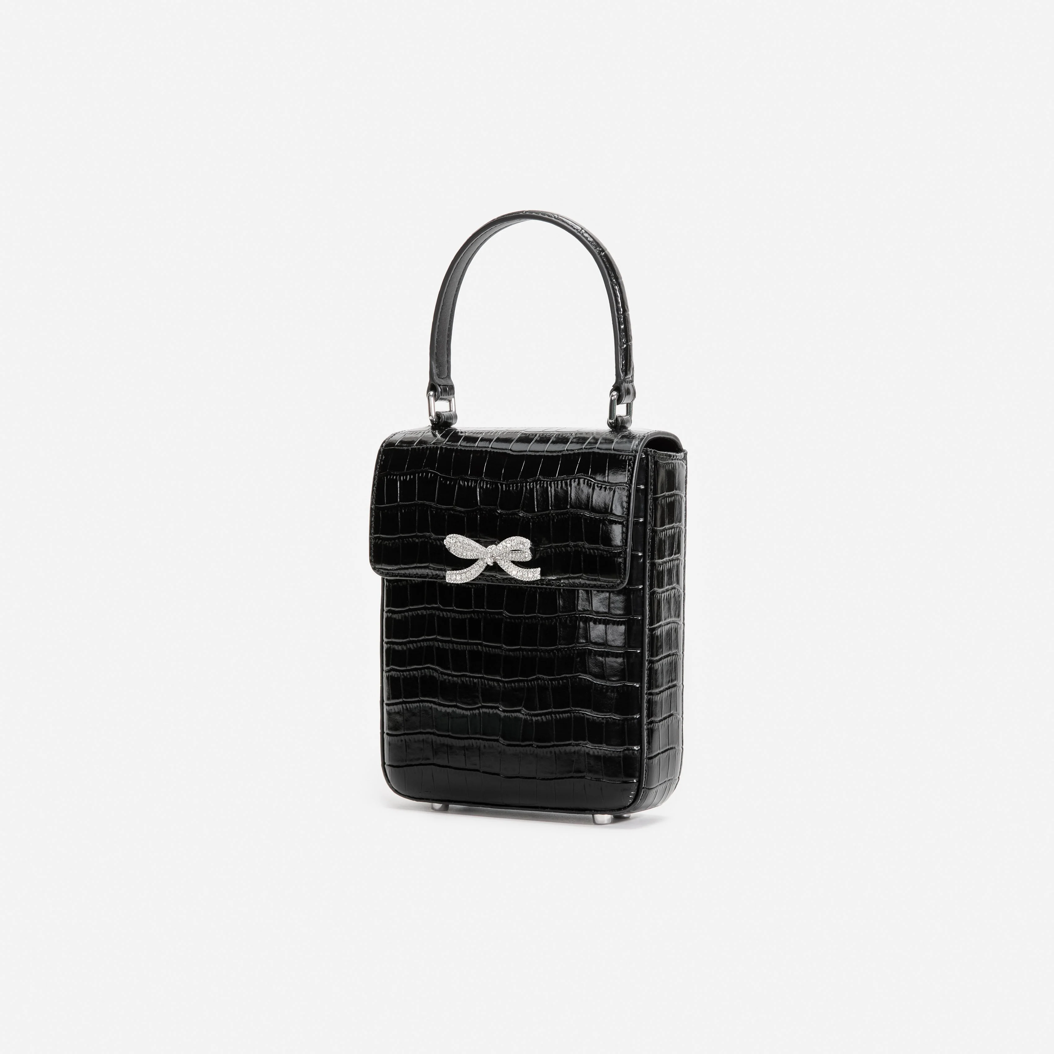 Black Croc Leather Structured Mini Bag - Image 2