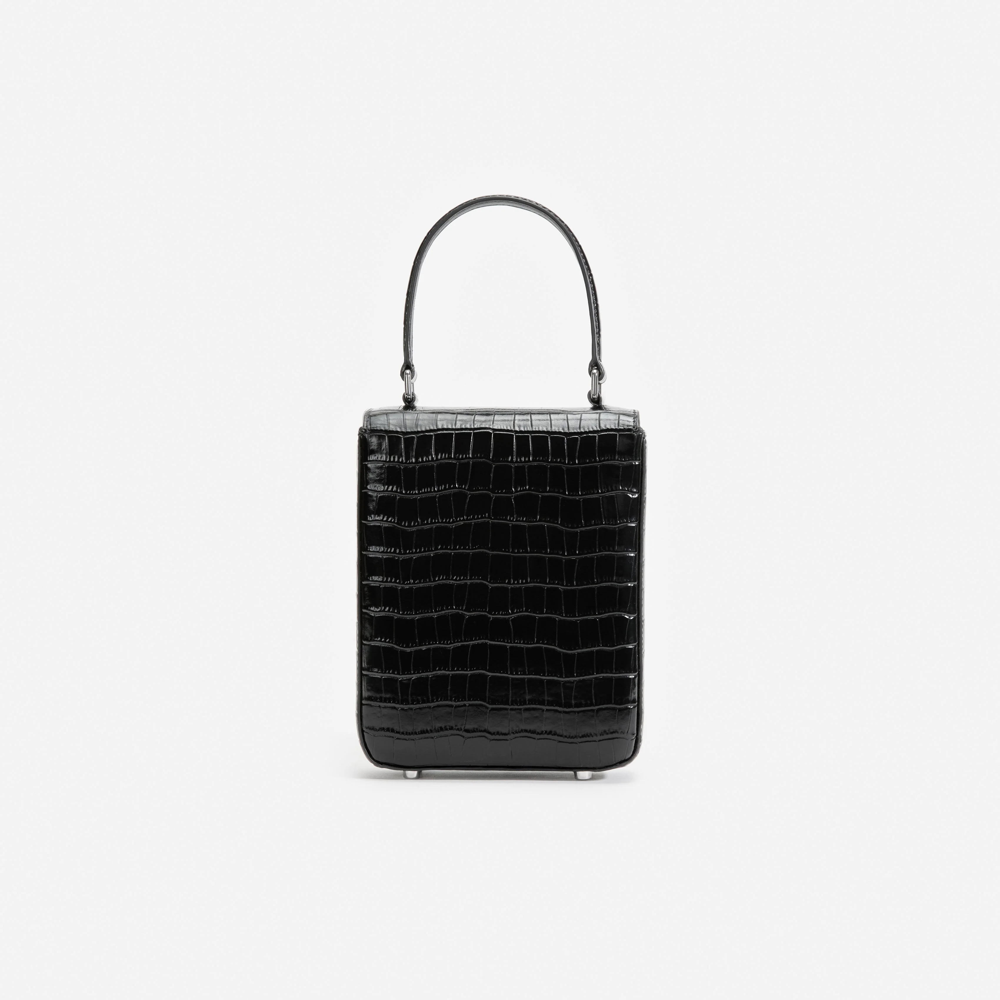 Black Croc Leather Structured Mini Bag - Image 3