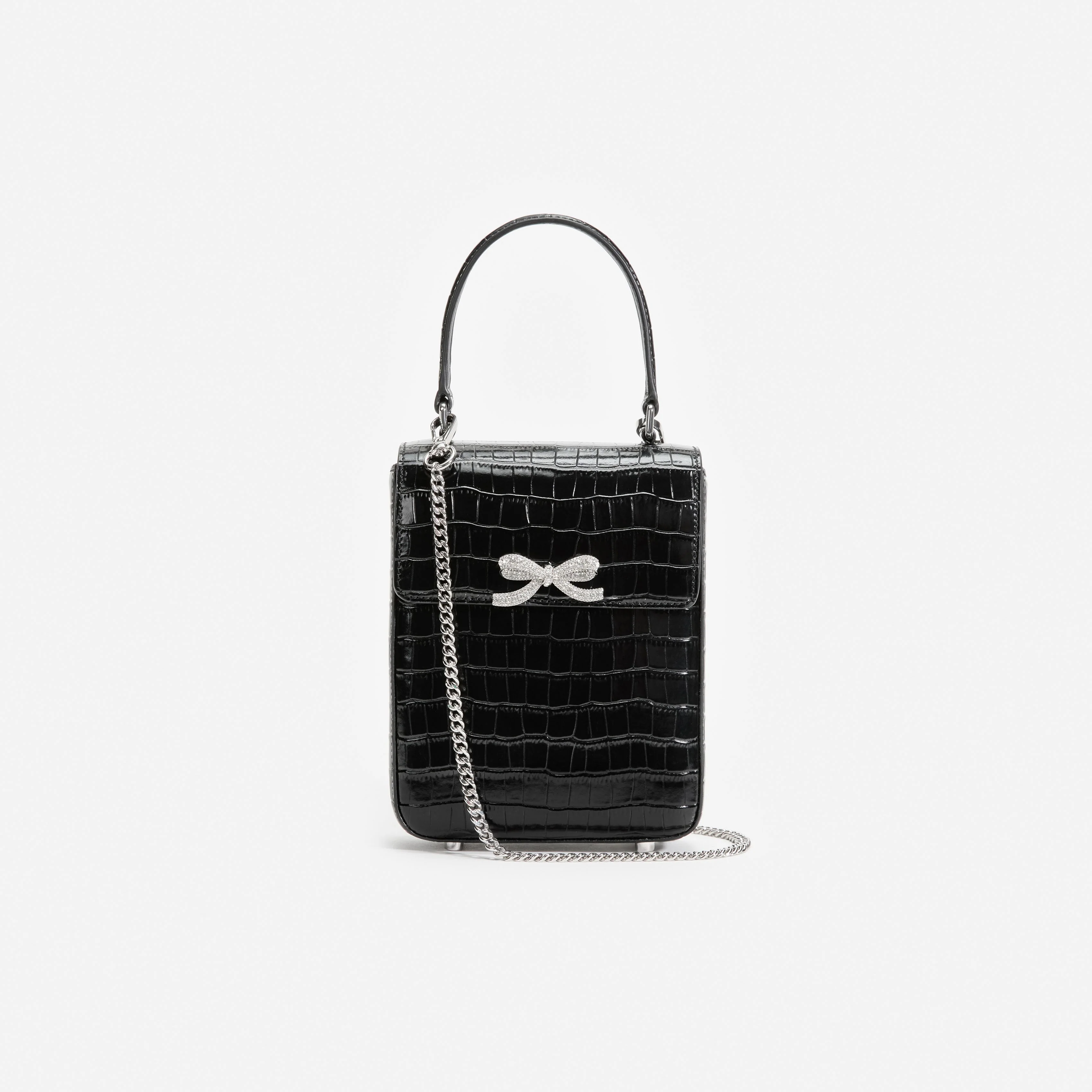 Black Croc Leather Structured Mini Bag - Image 4