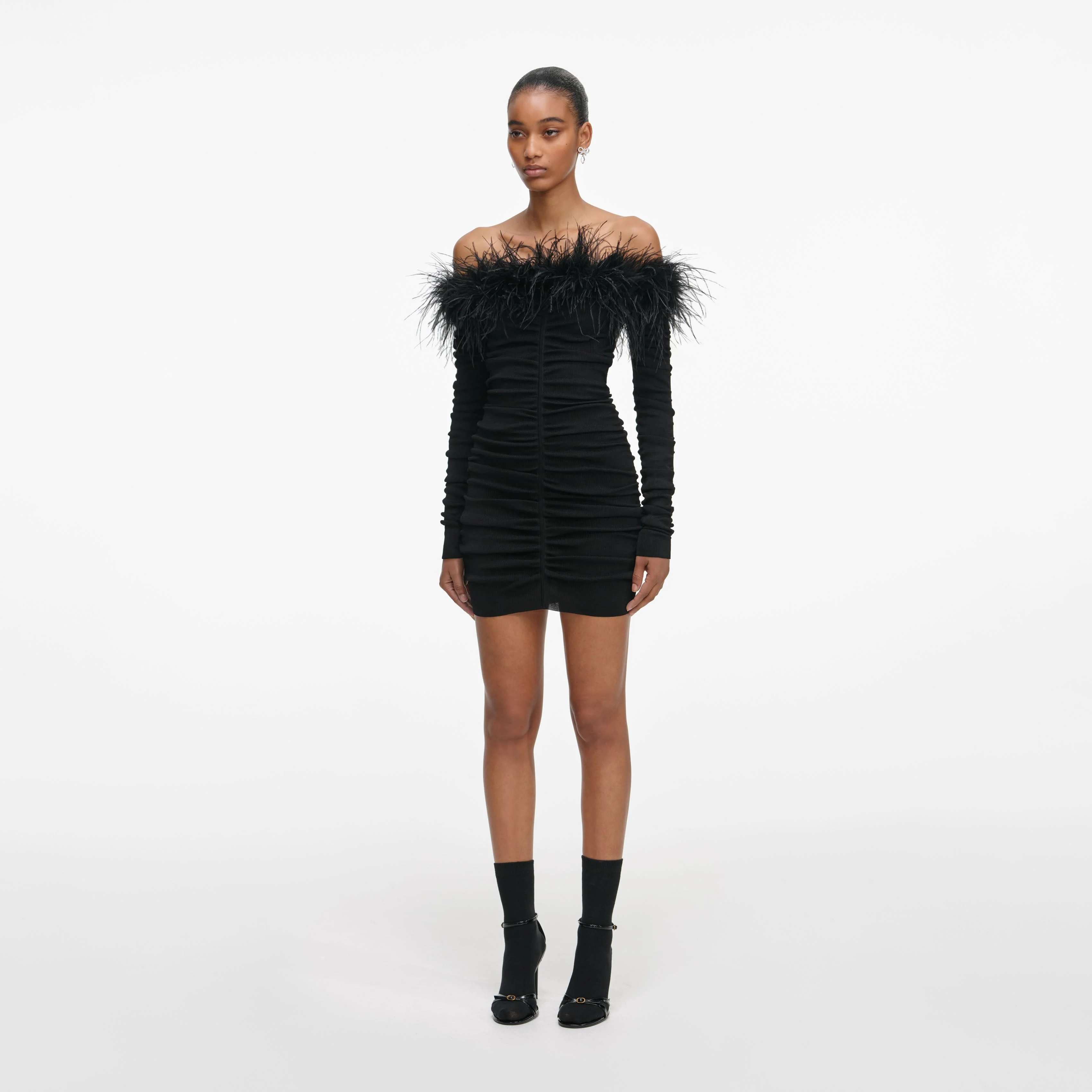 Black Feather Viscose Knit Mini Dress - Image 2