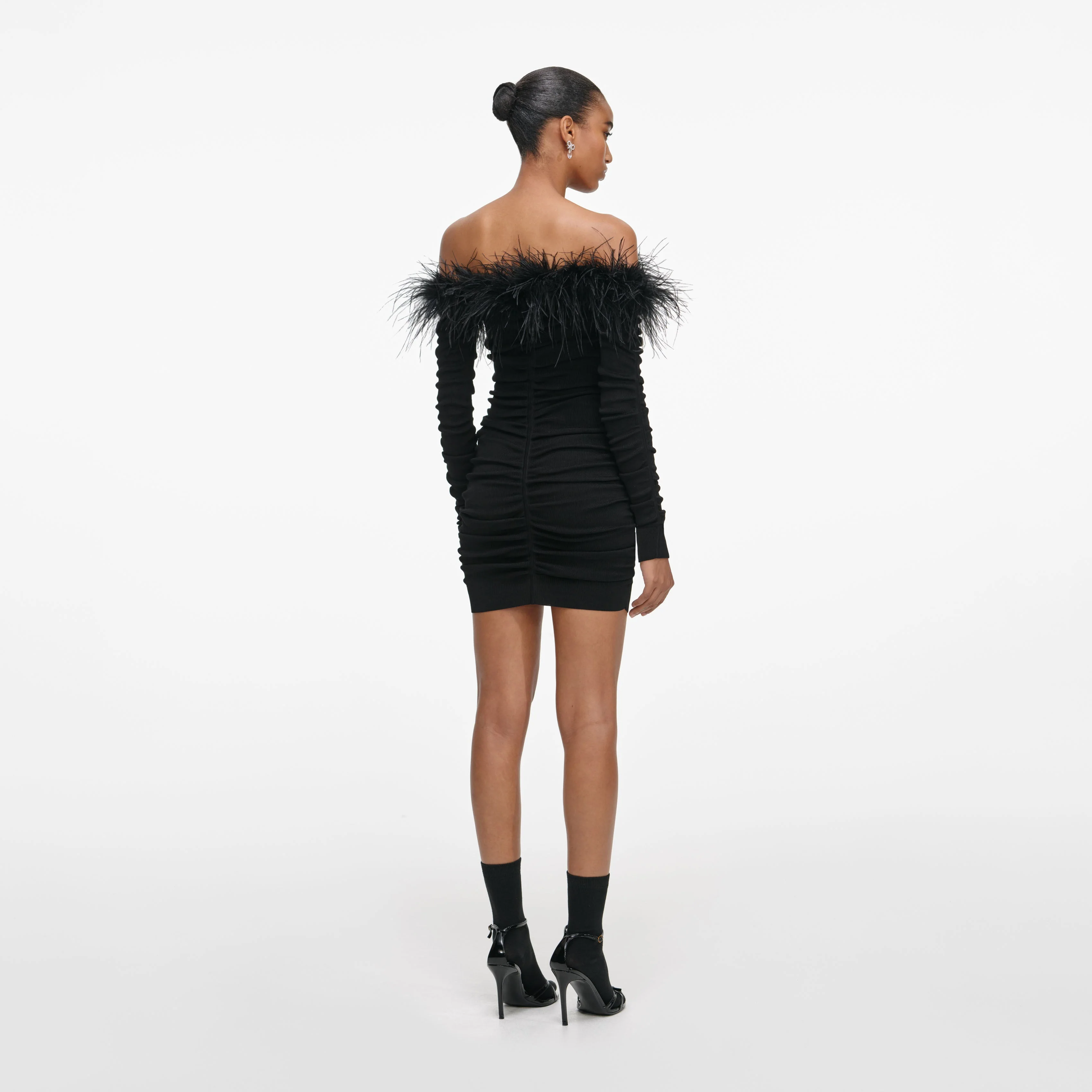 Black Feather Viscose Knit Mini Dress - Image 3
