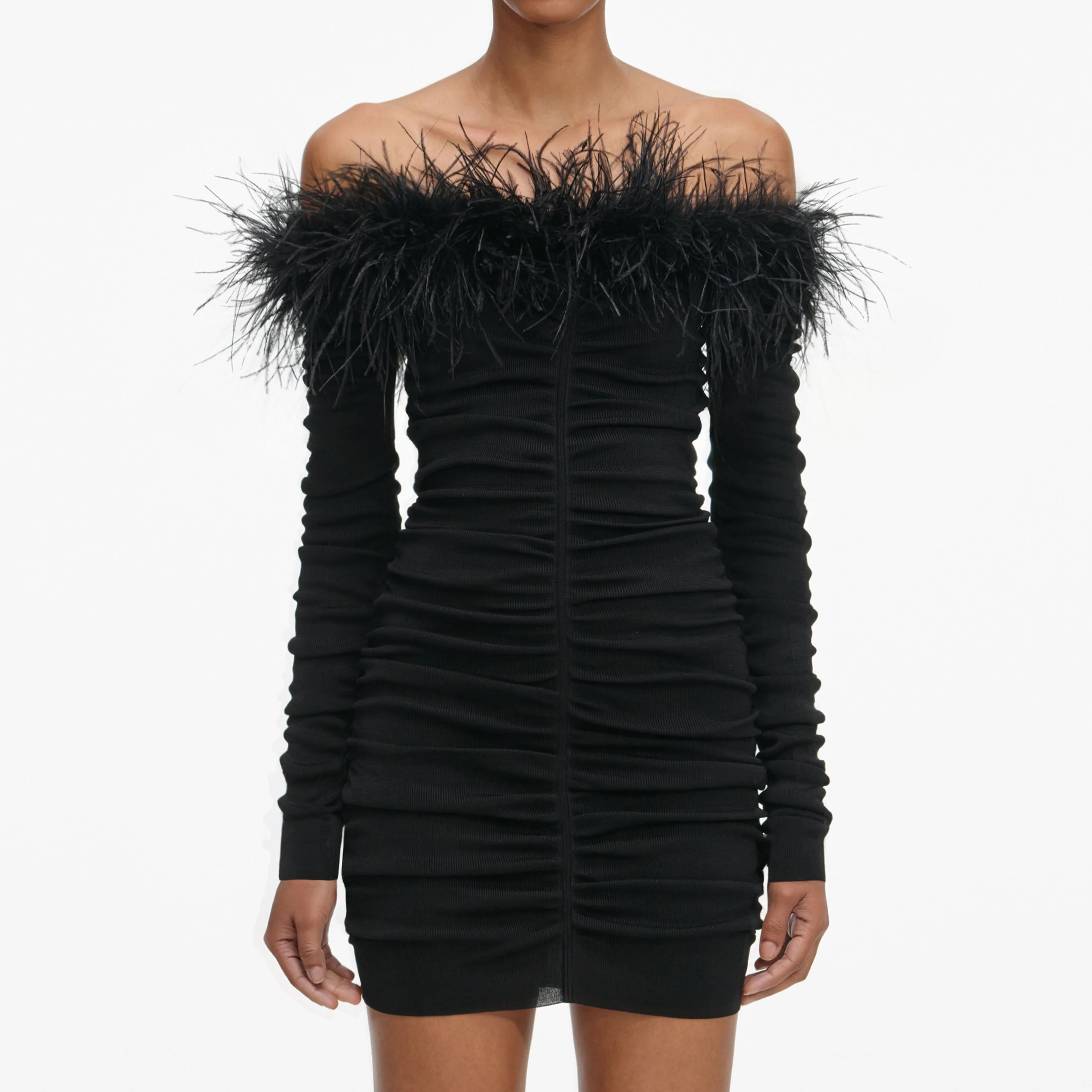Black Feather Viscose Knit Mini Dress - Image 4