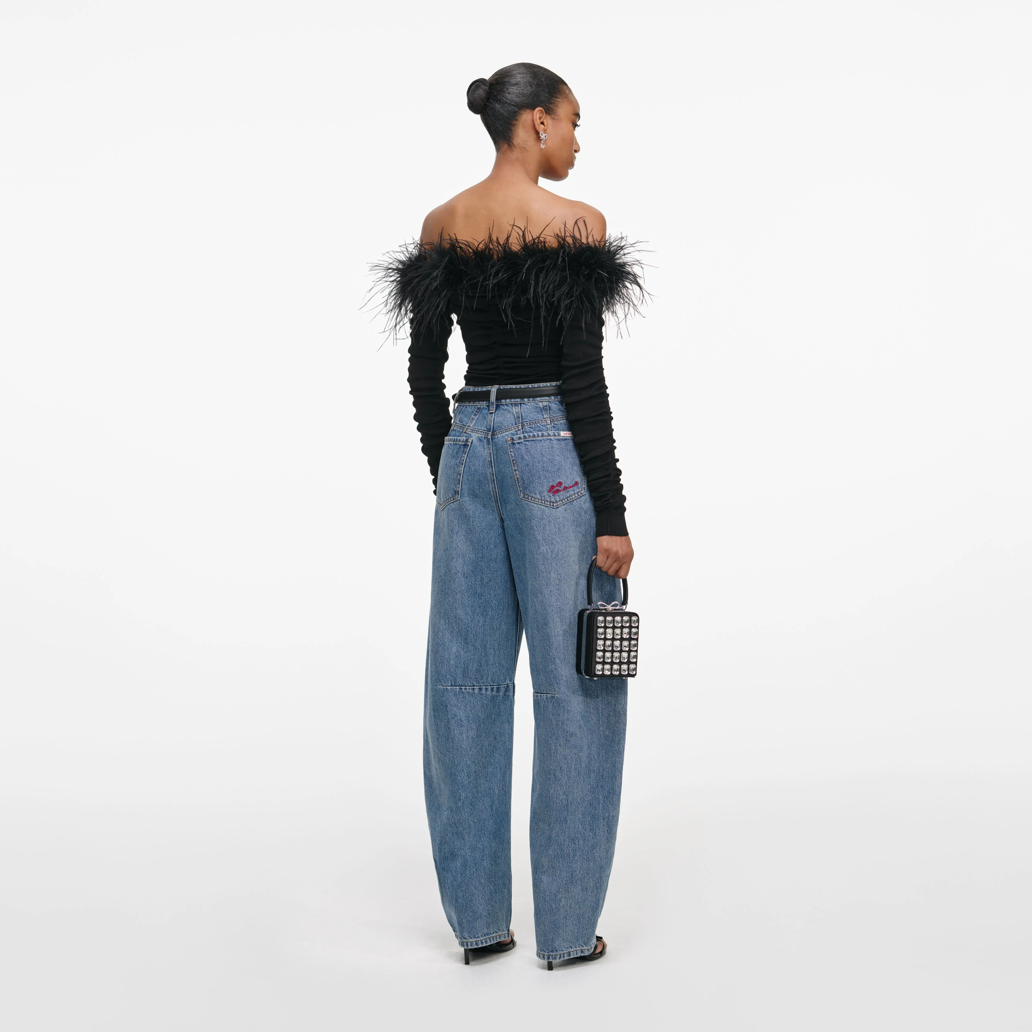 Black Feather Viscose Knit Top - Image 3