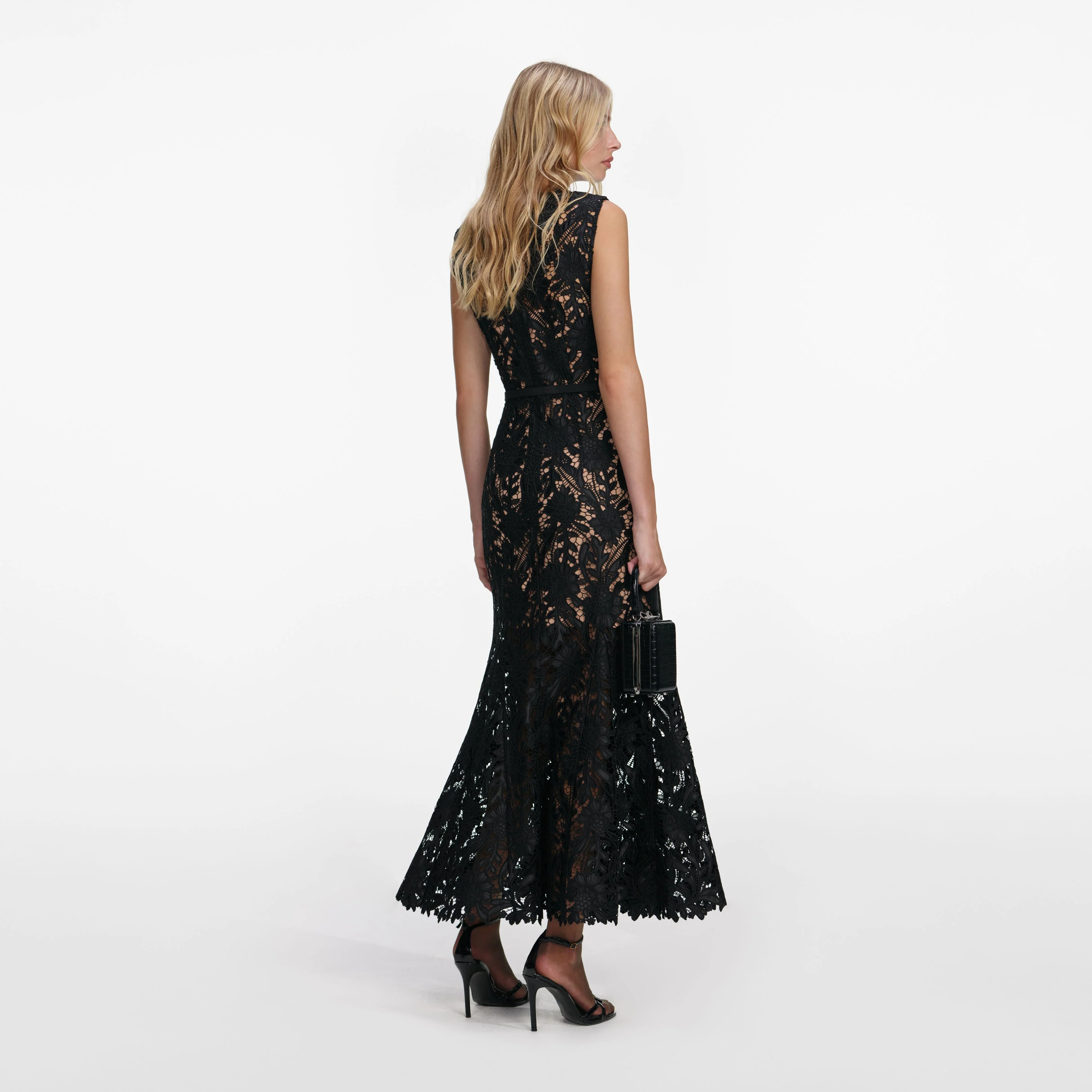 Black Guipure Lace Midi Dress - Image 3