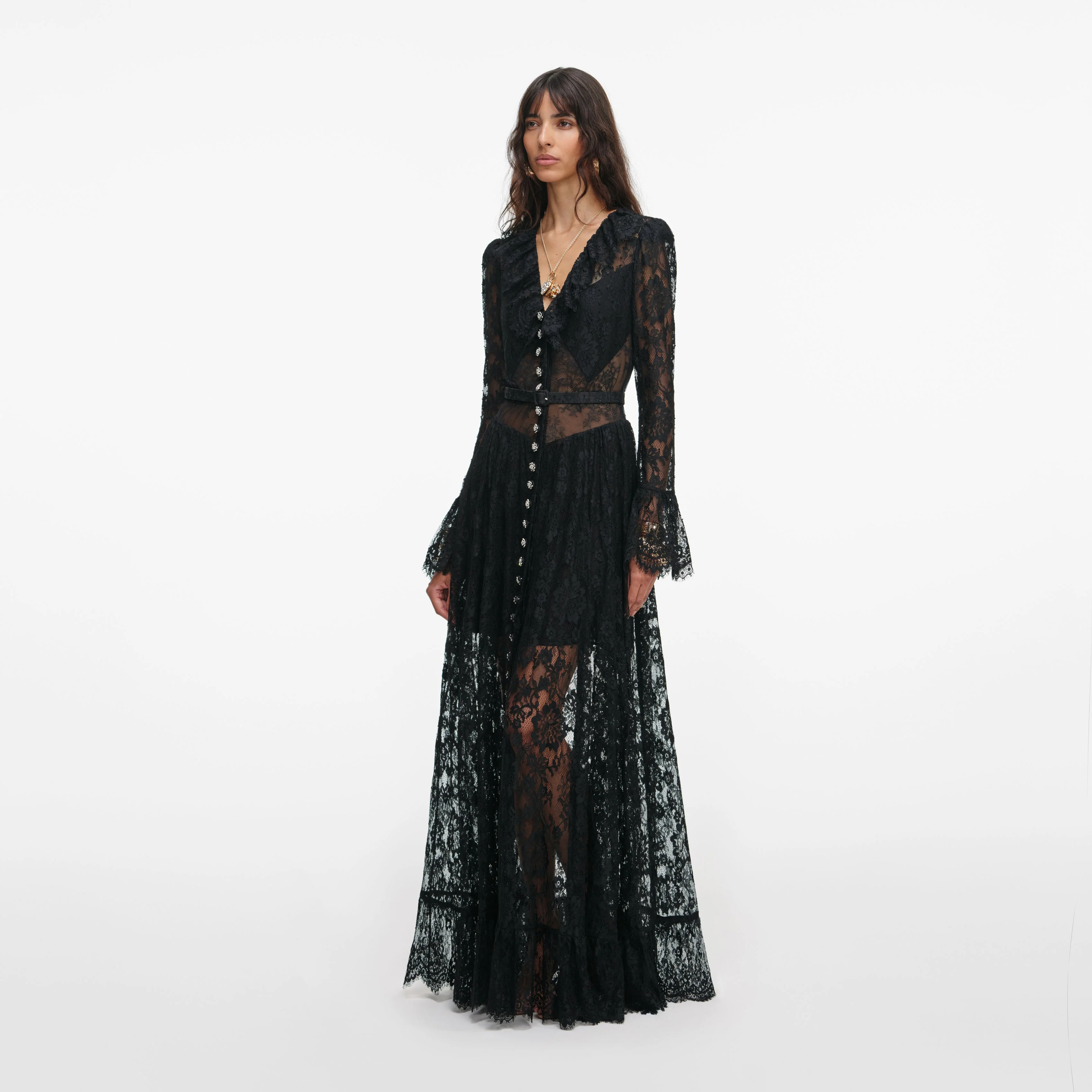 Black Lace Ruffle Maxi Dress - Image 2