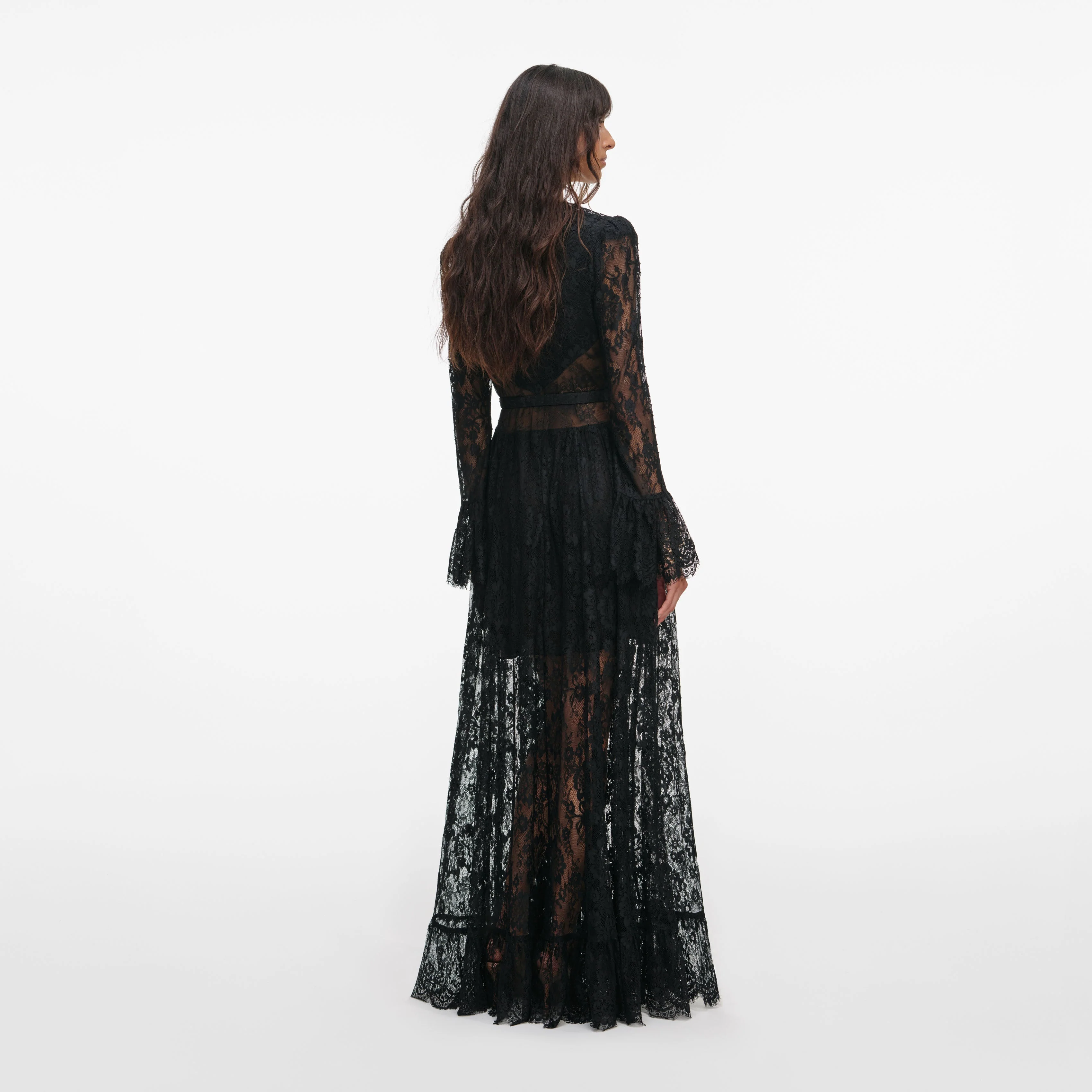 Black Lace Ruffle Maxi Dress - Image 3