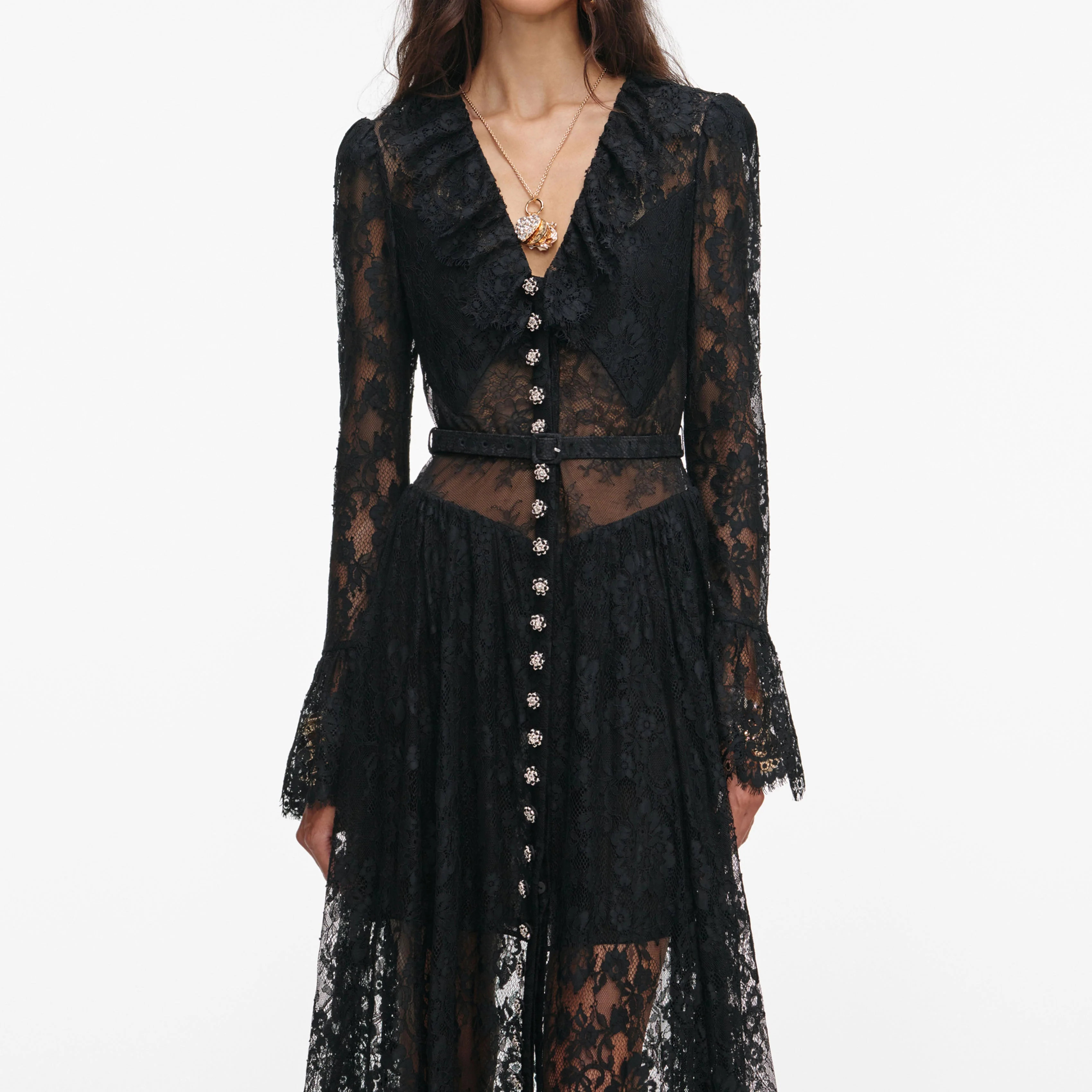 Black Lace Ruffle Maxi Dress - Image 4