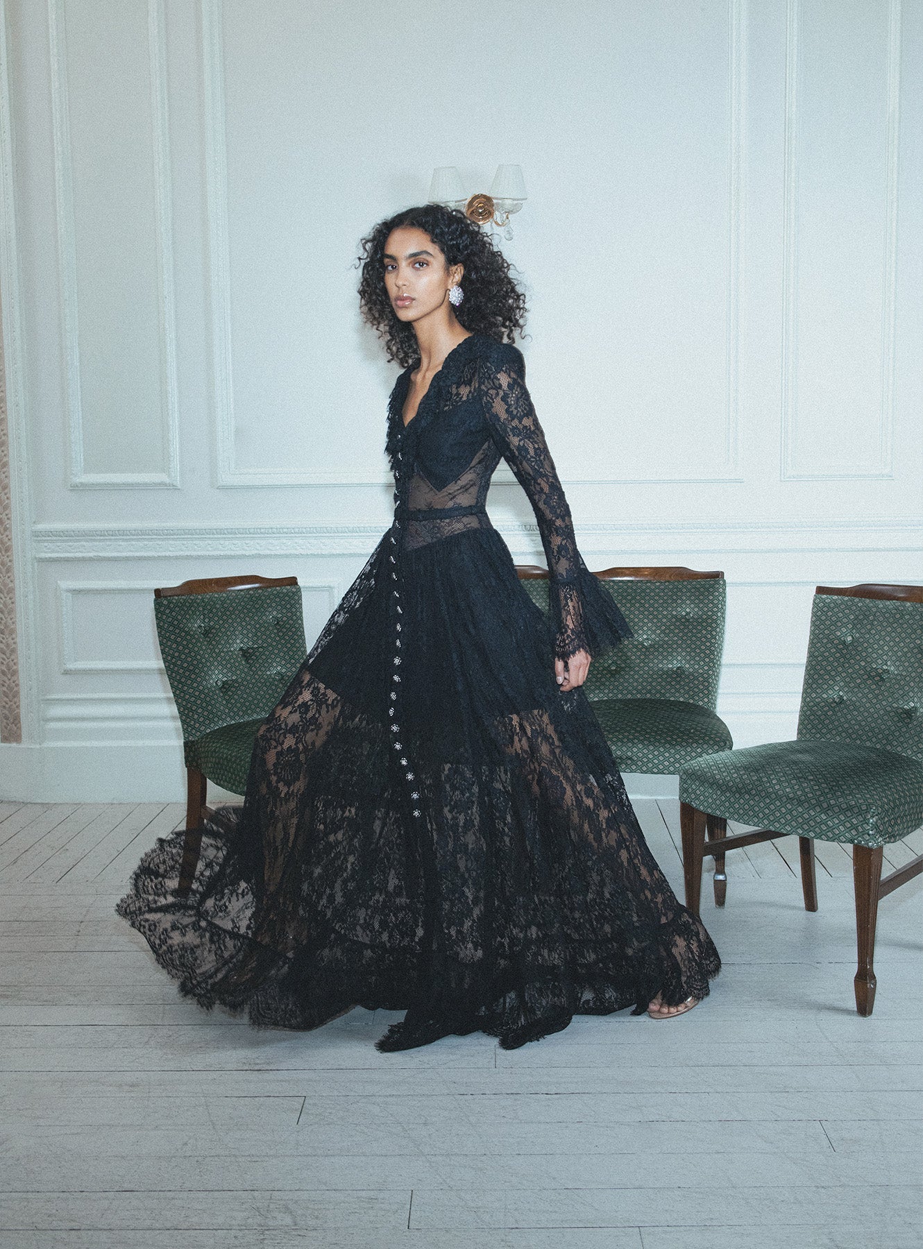 Black Lace Ruffle Maxi Dress - Image 7
