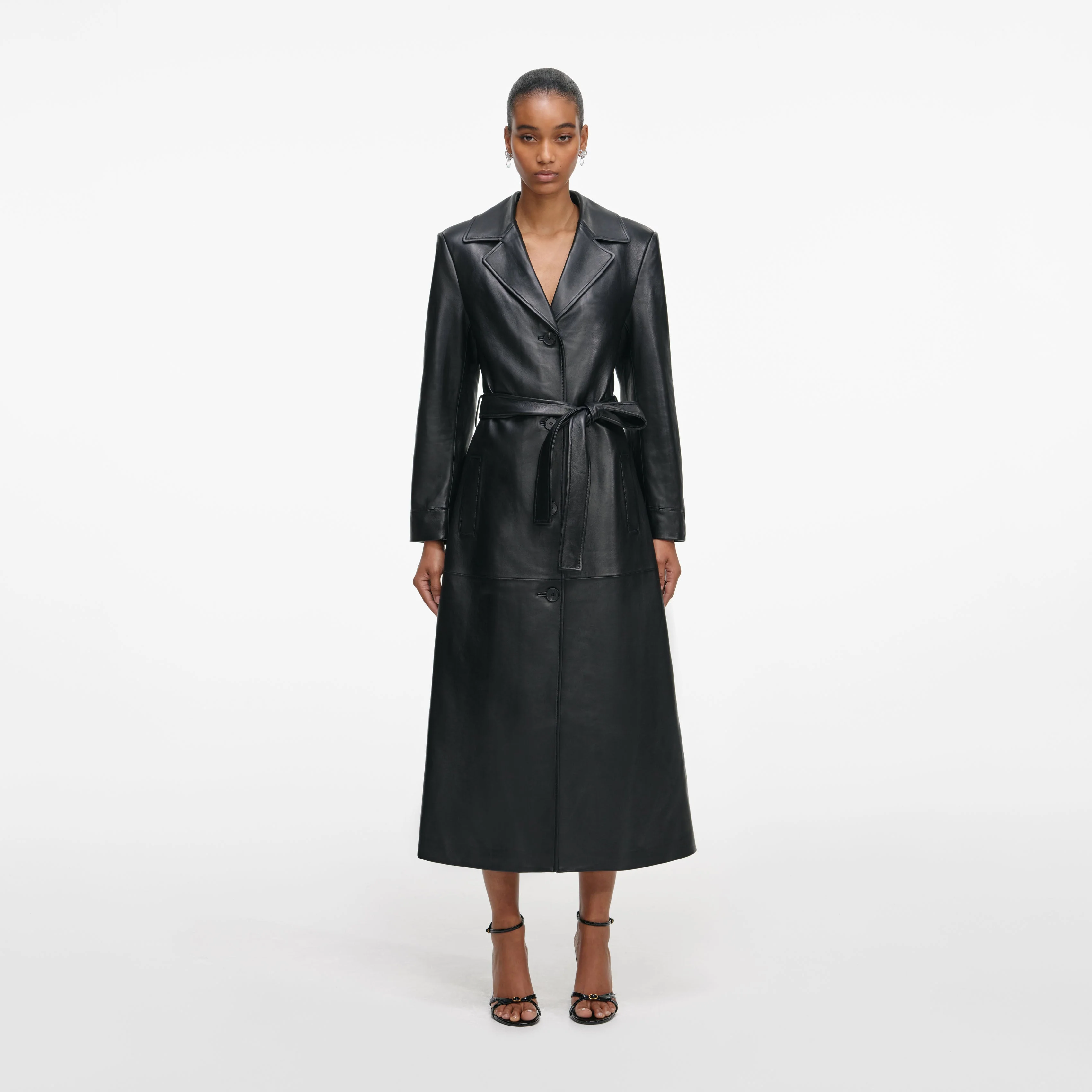 Black Leather Faux Fur Collared Coat - Image 4