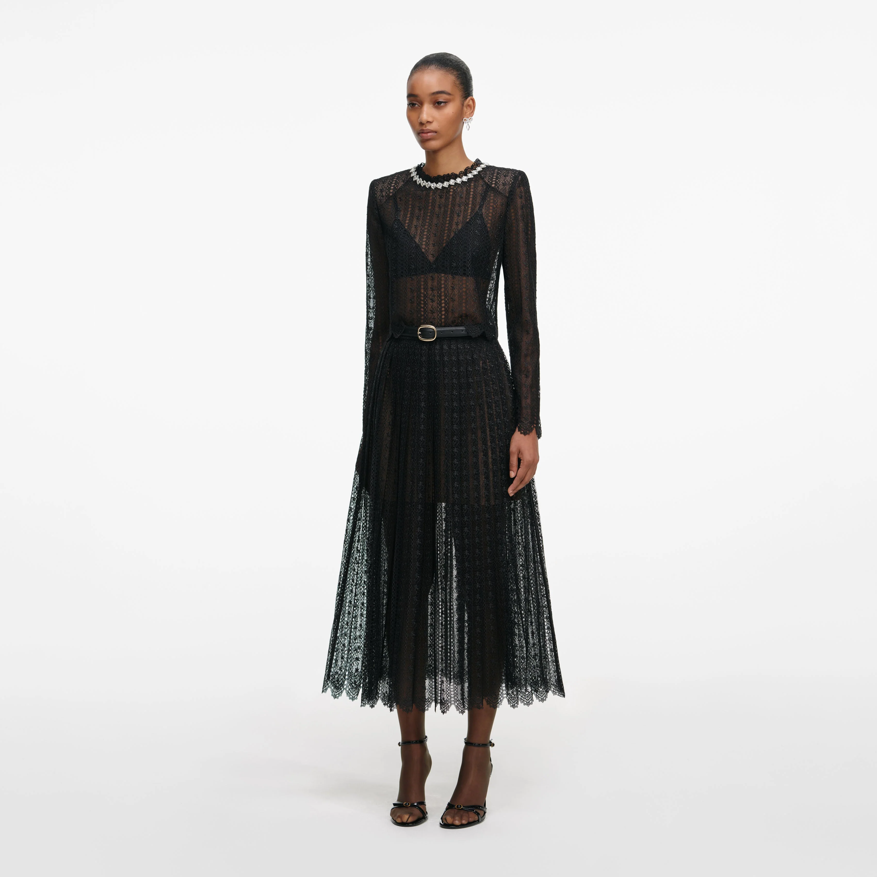 Black Organza Lace Midi Skirt - Image 2