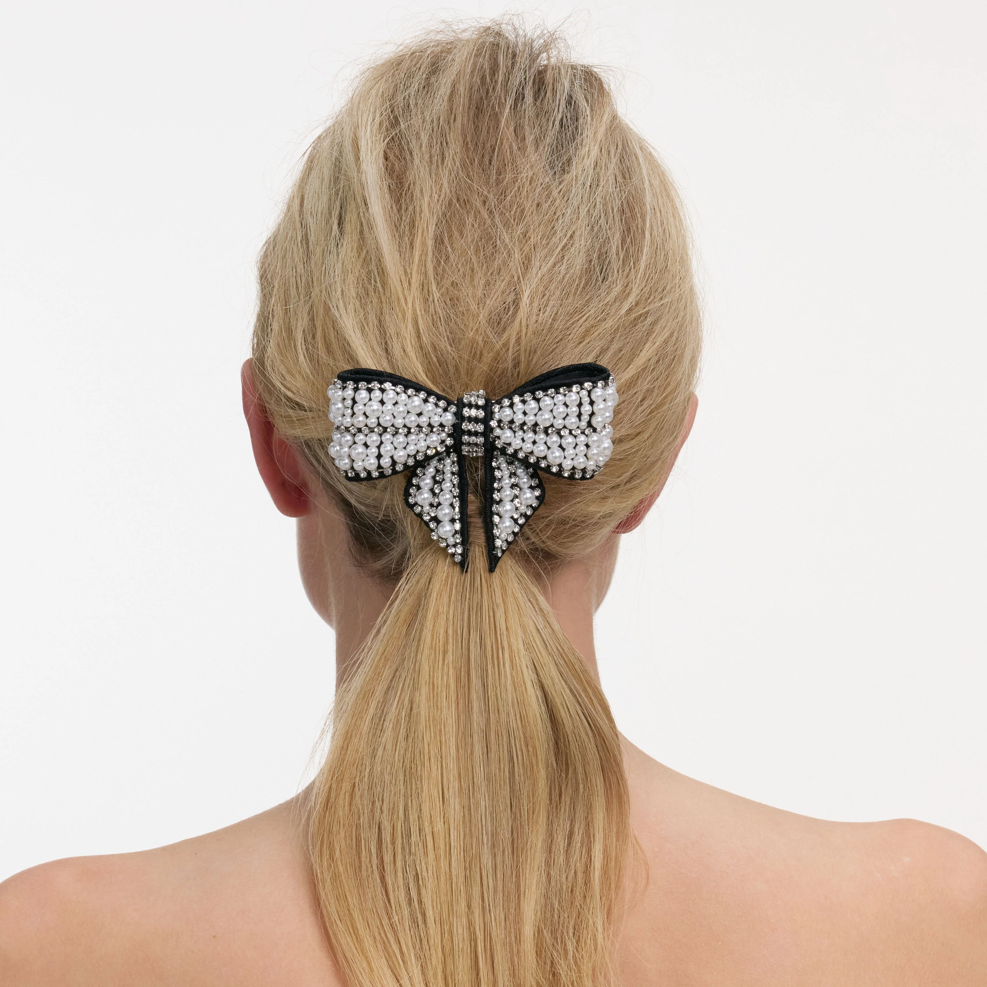 Black Pearl Satin Bow Hairclip - Image 2