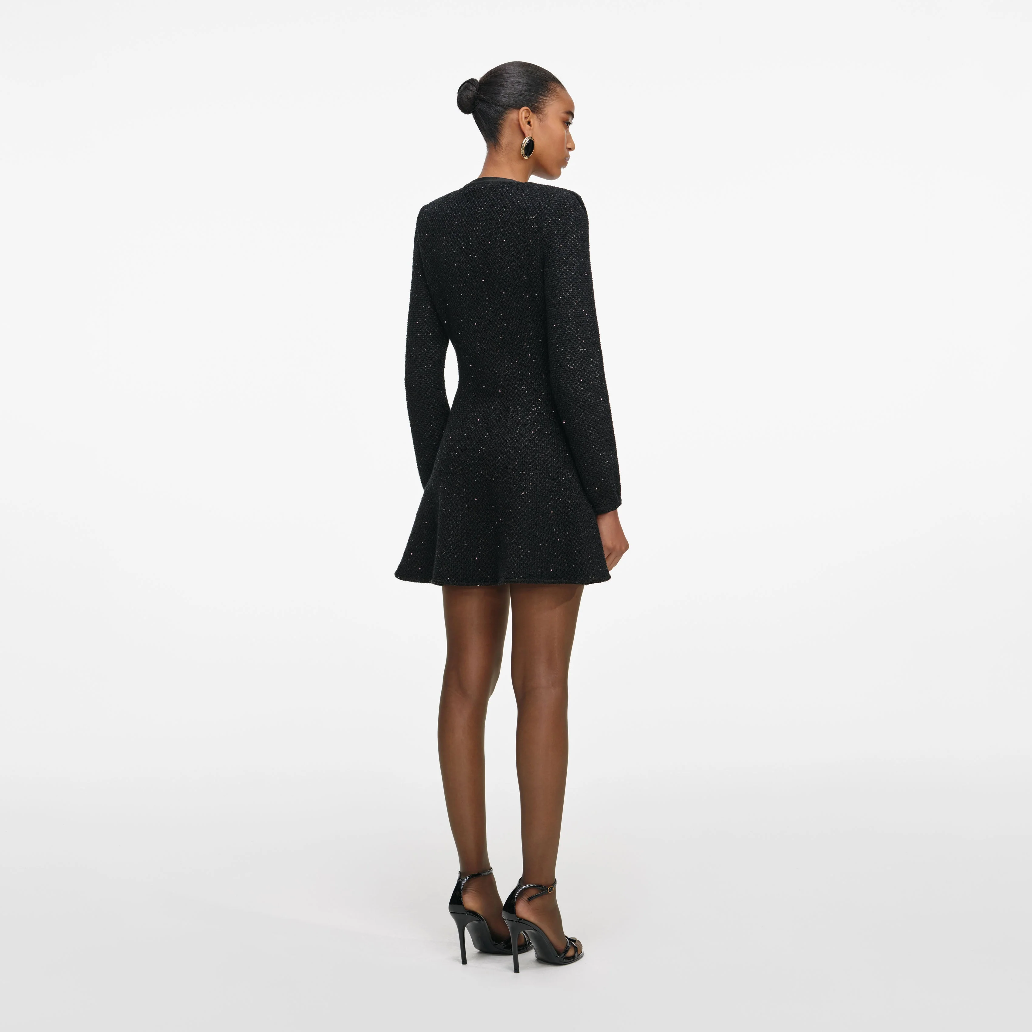 Black Sequin Knit Mini Dress - Image 3
