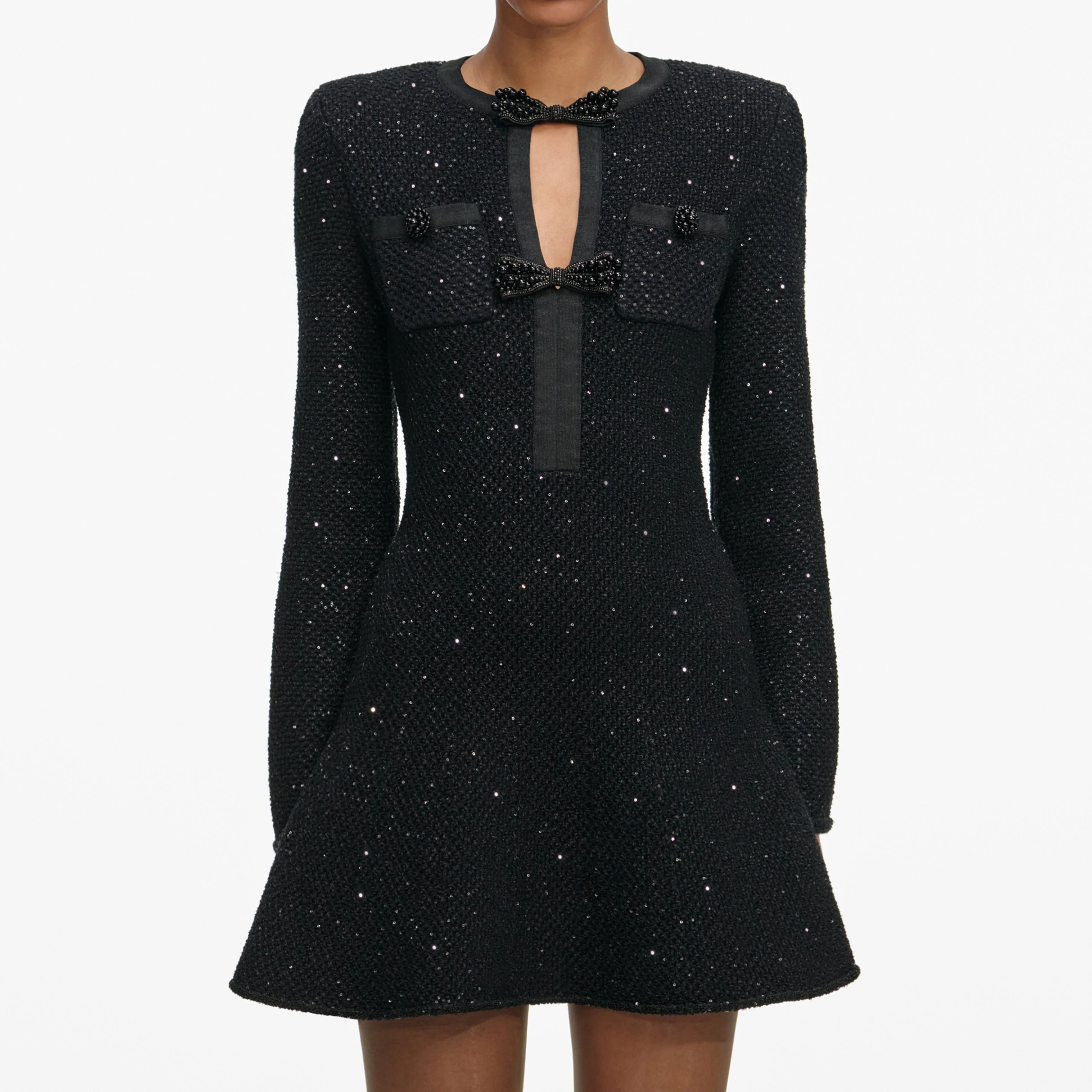 Black Sequin Knit Mini Dress - Image 4