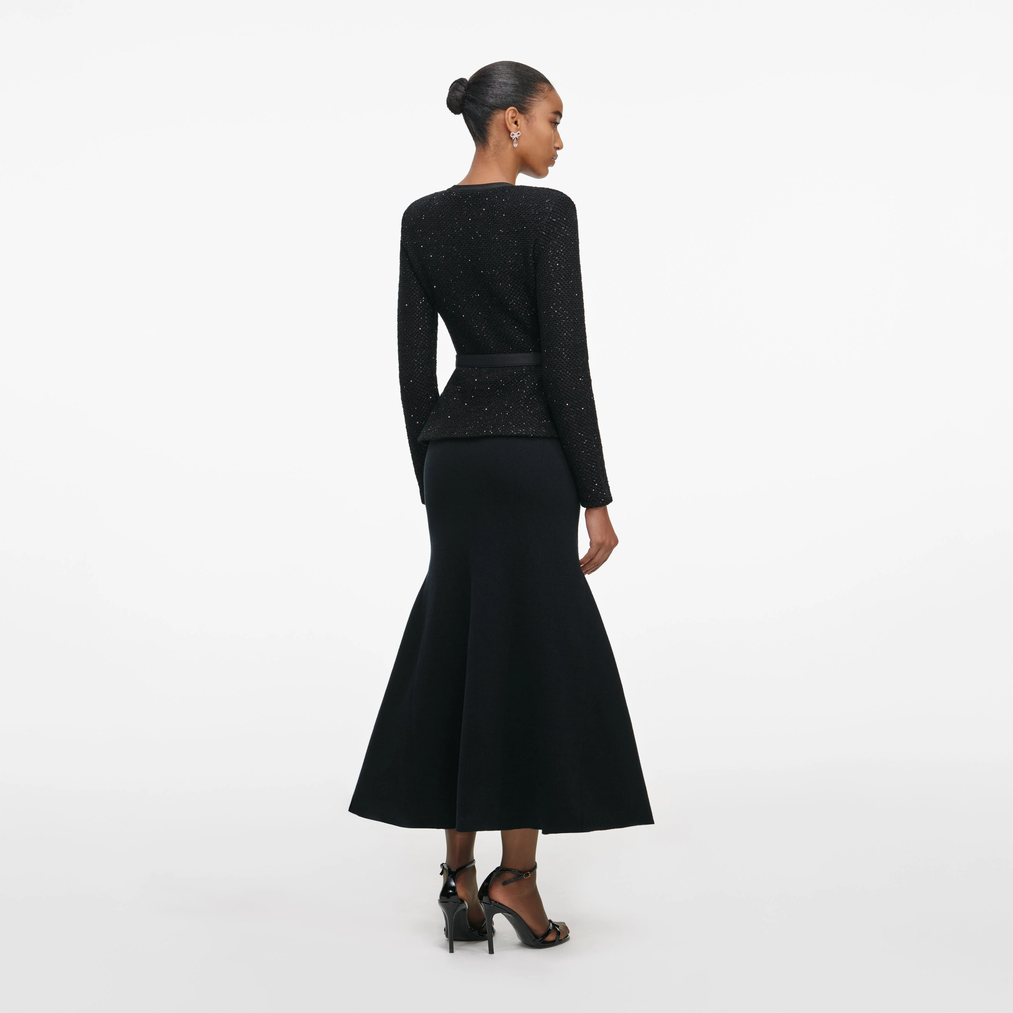 Black Sequin Knit Tailored Midi Dress - Image 3