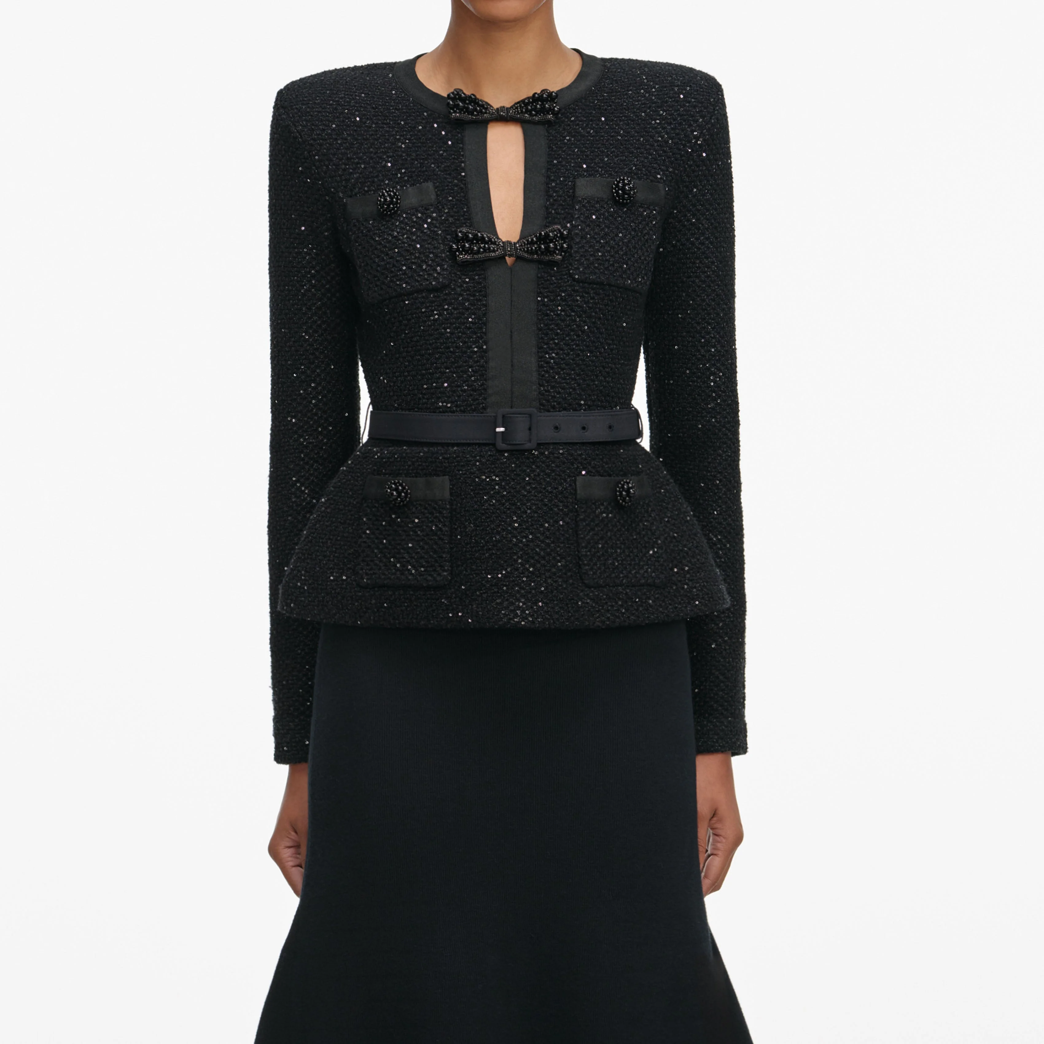 Black Sequin Knit Tailored Midi Dress - Image 4