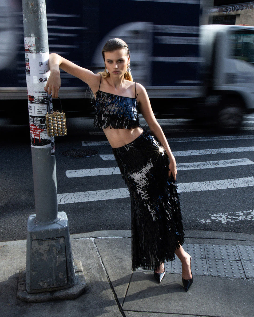 Black Sequin Midi Skirt - Image 6