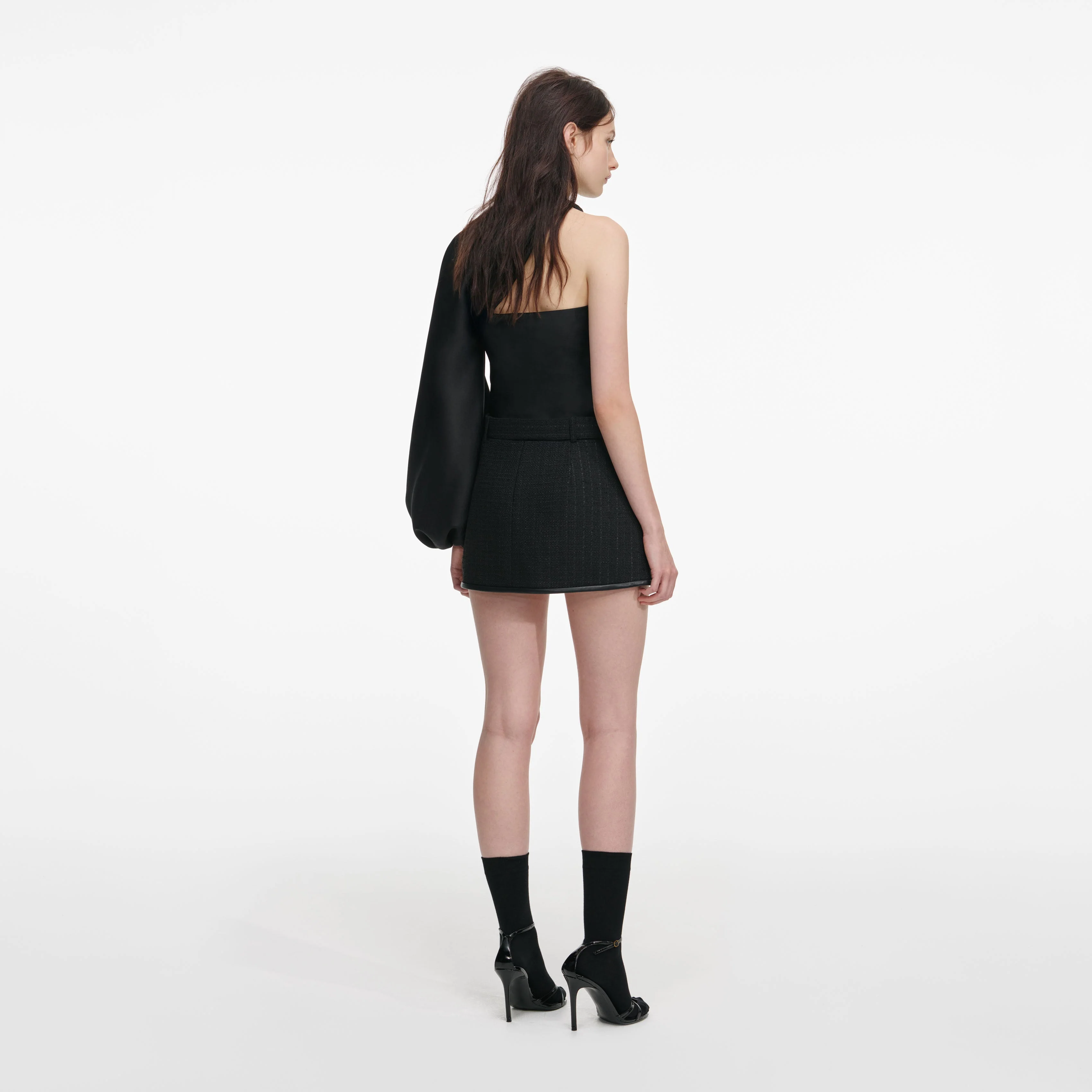 Black Taffeta Draped Sleeve Top - Image 3