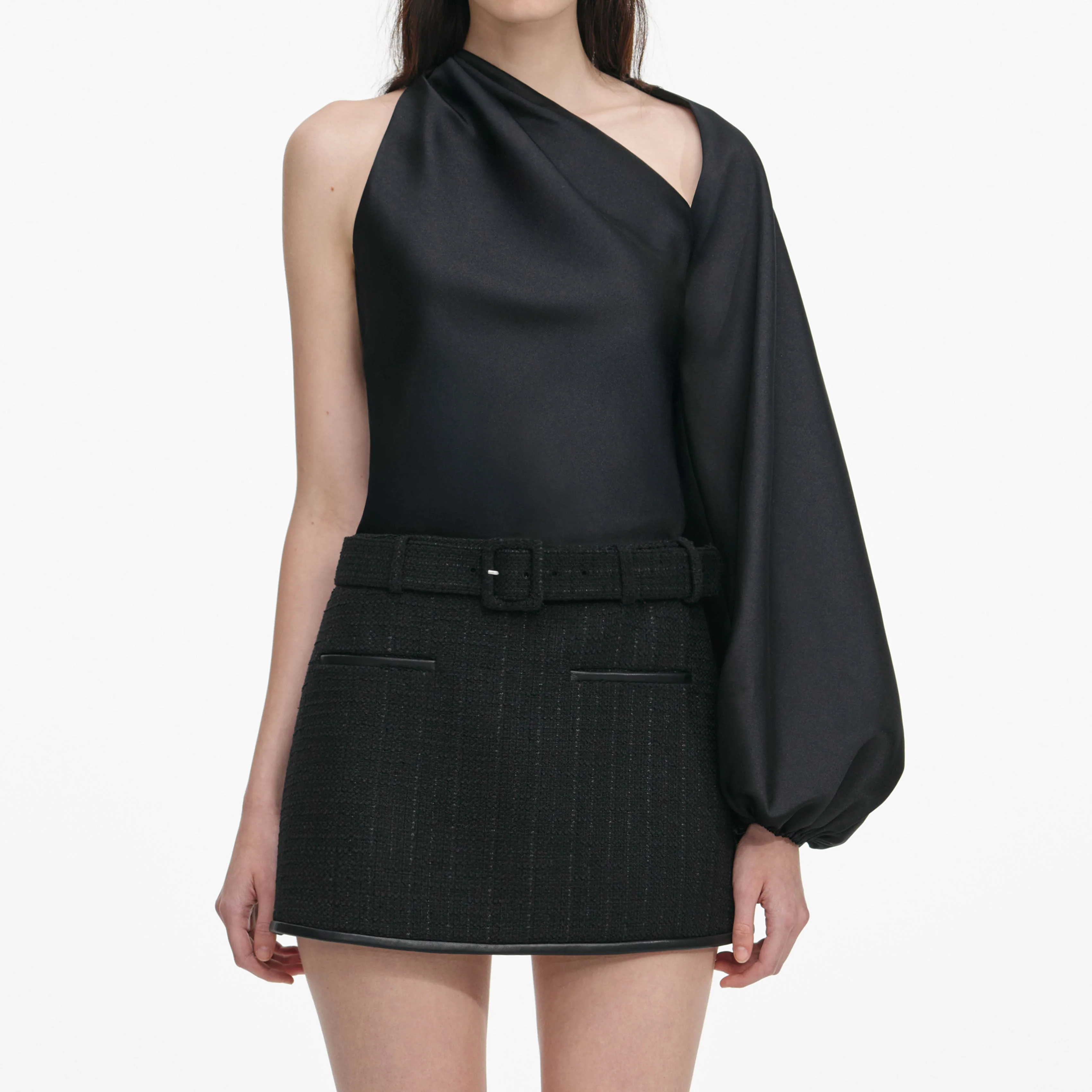 Black Taffeta Draped Sleeve Top - Image 4