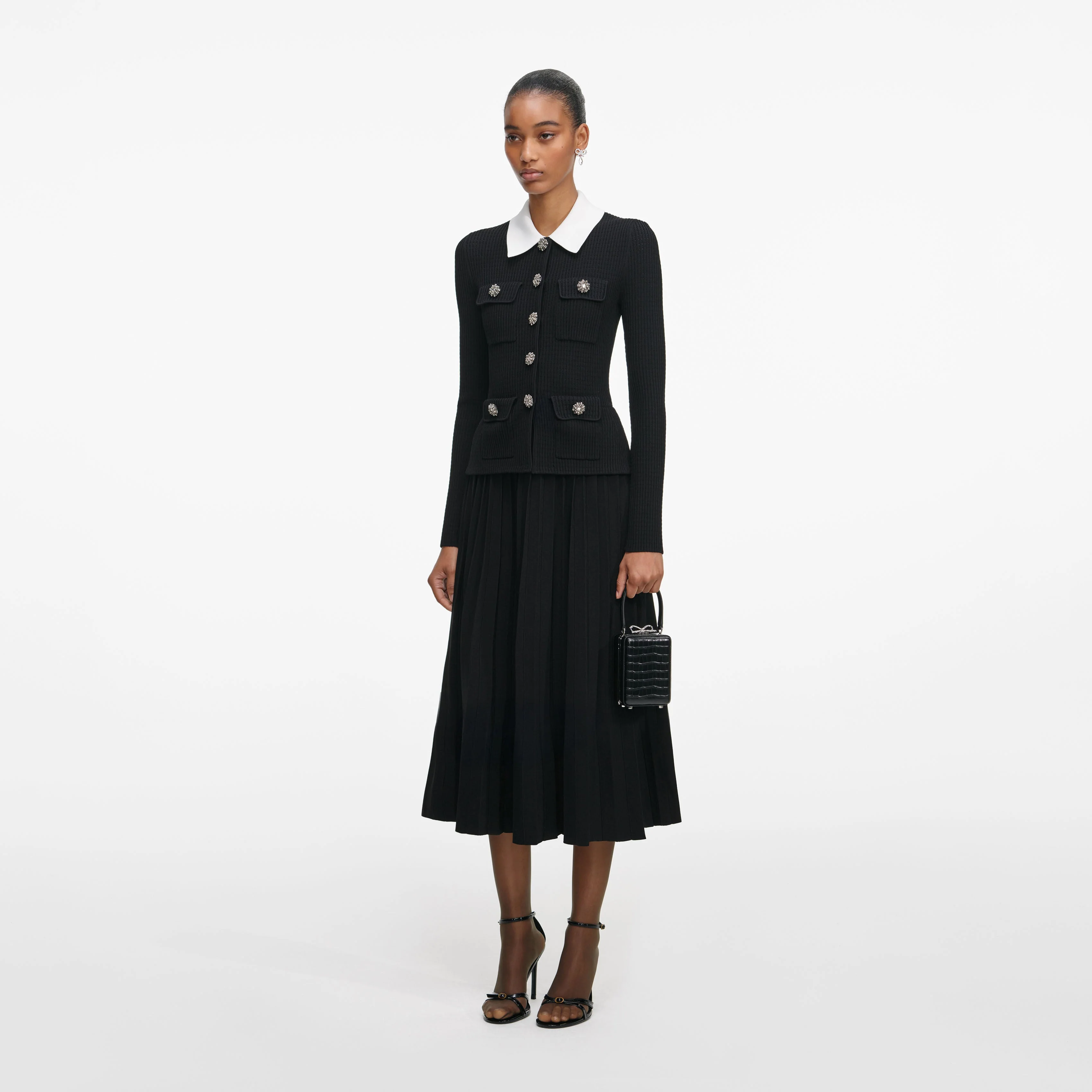Black Tailored Knit Midi Dress - Image 2