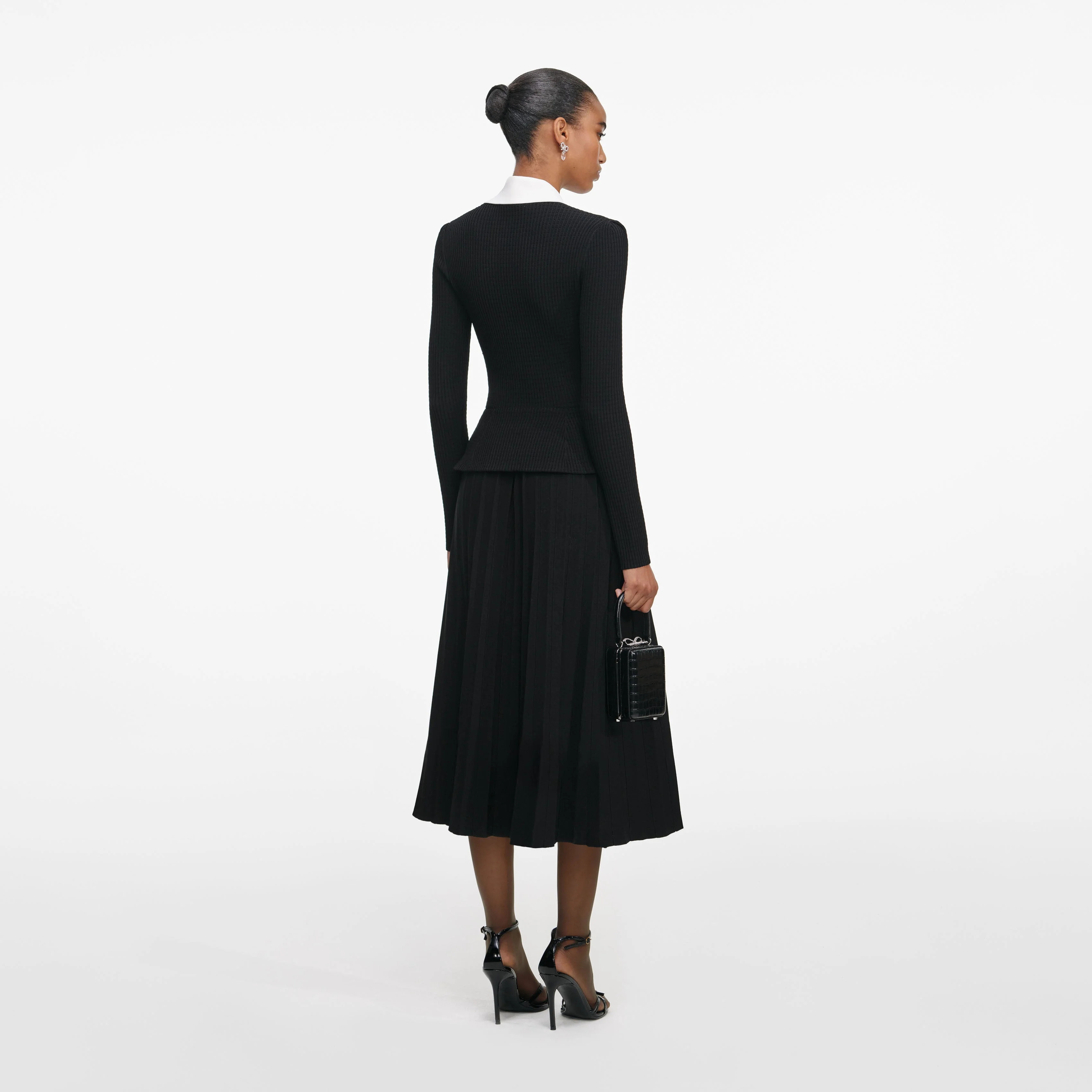 Black Tailored Knit Midi Dress - Image 3