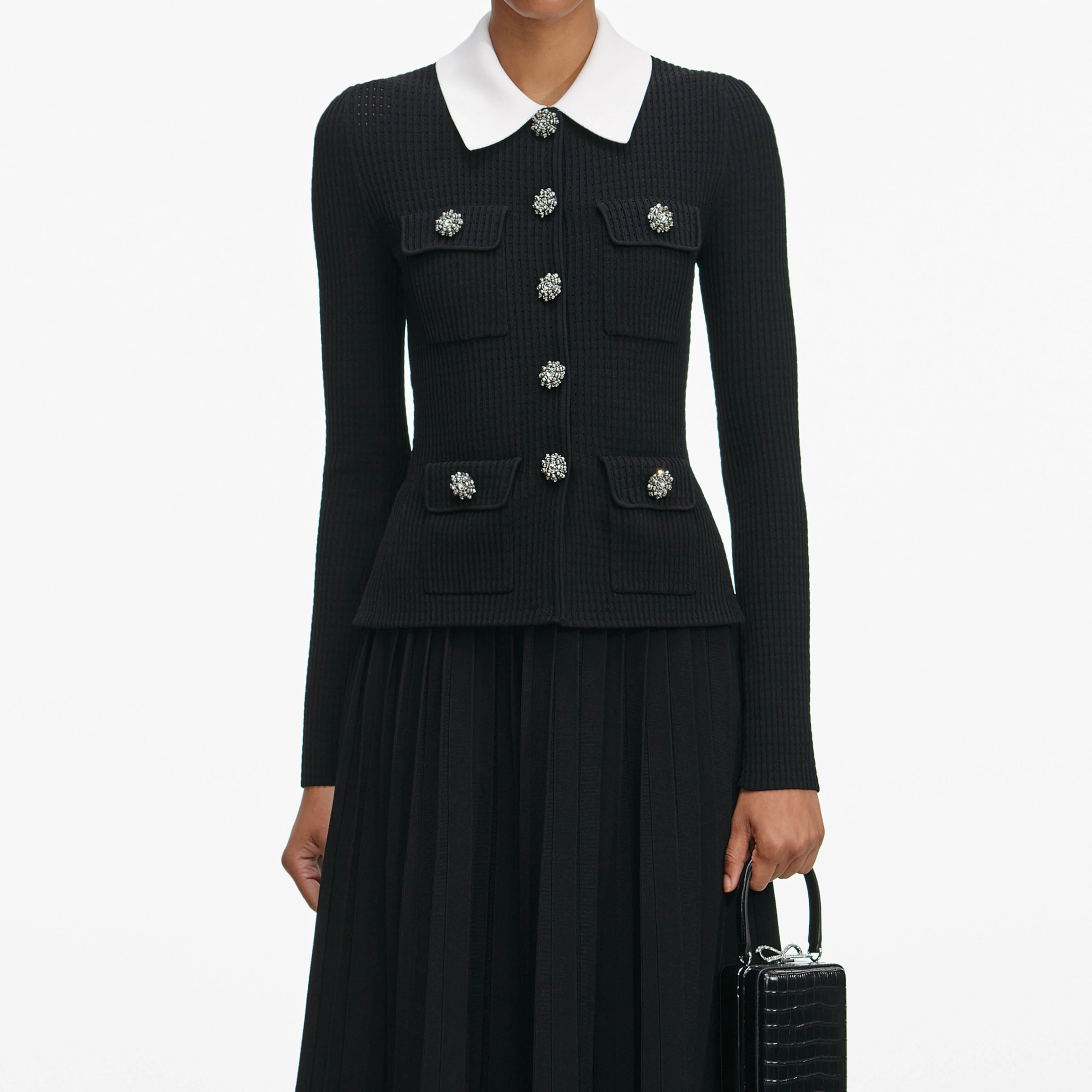 Black Tailored Knit Midi Dress - Image 4
