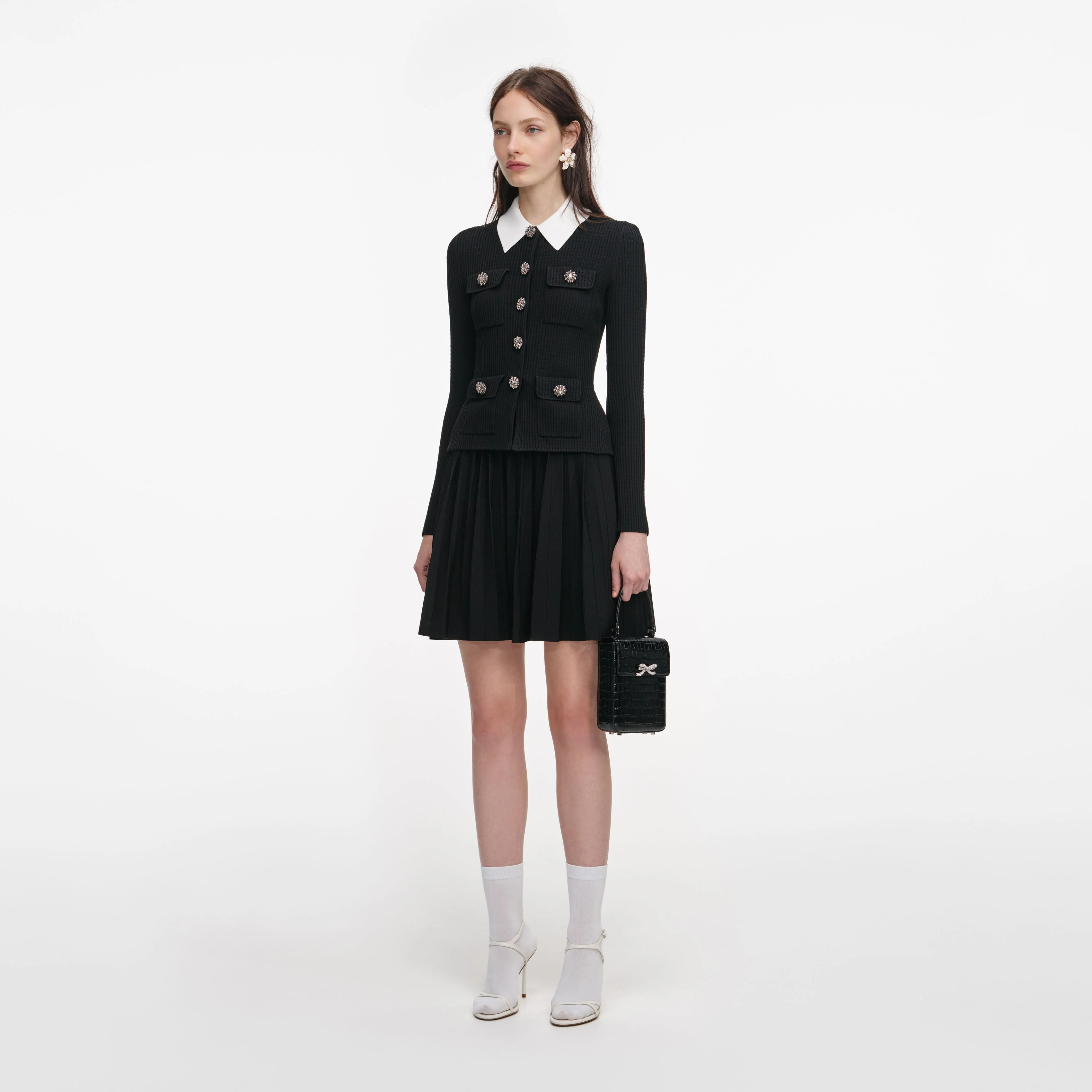 Black Tailored Knit Mini Dress - Image 2