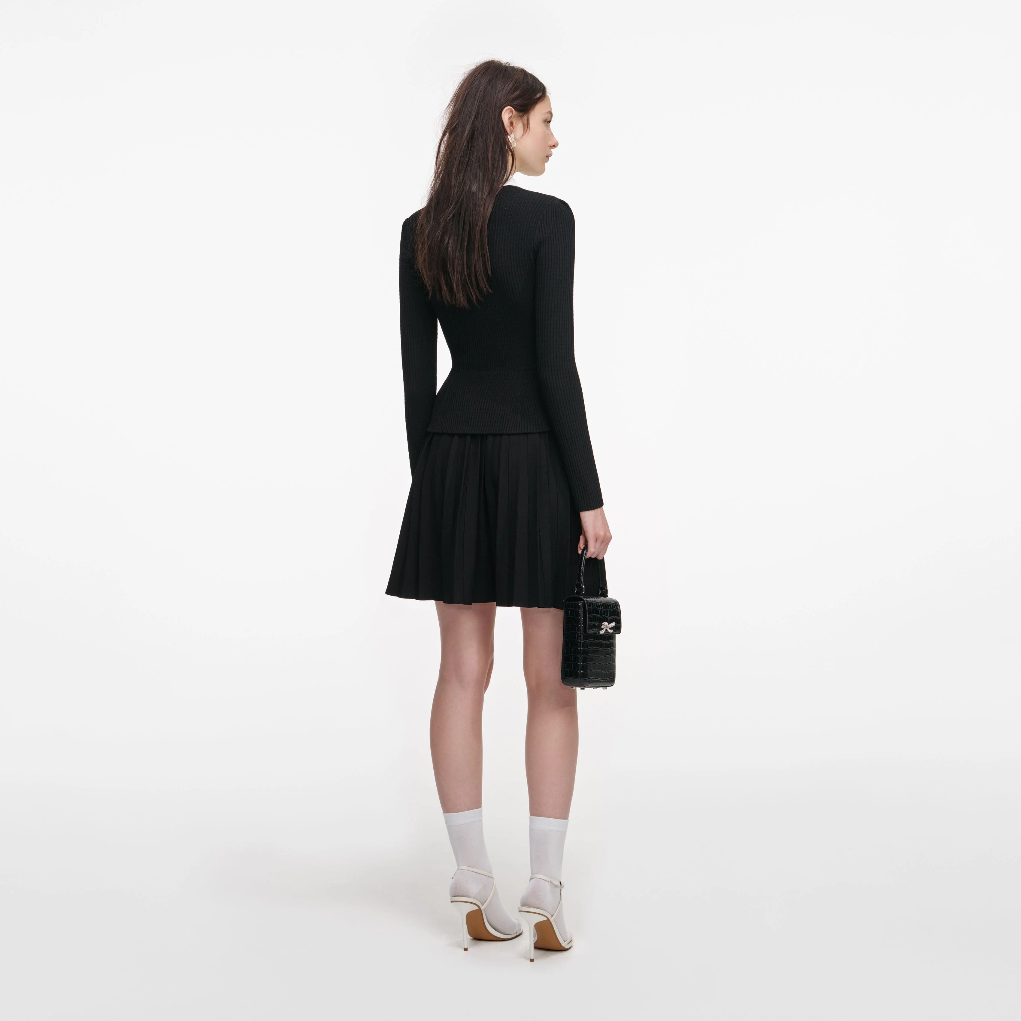 Black Tailored Knit Mini Dress - Image 3