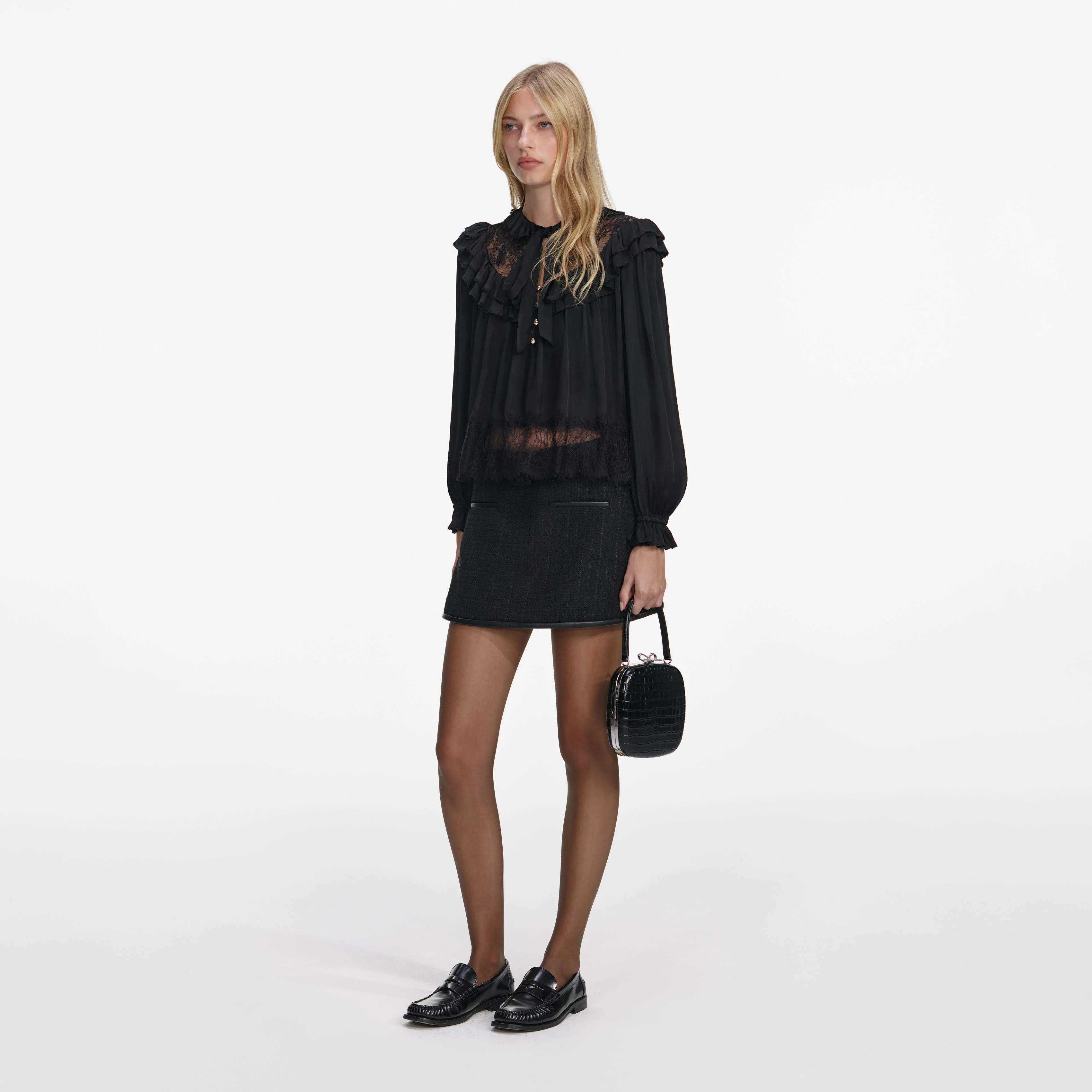 Black Viscose Lace Blouse - Image 2