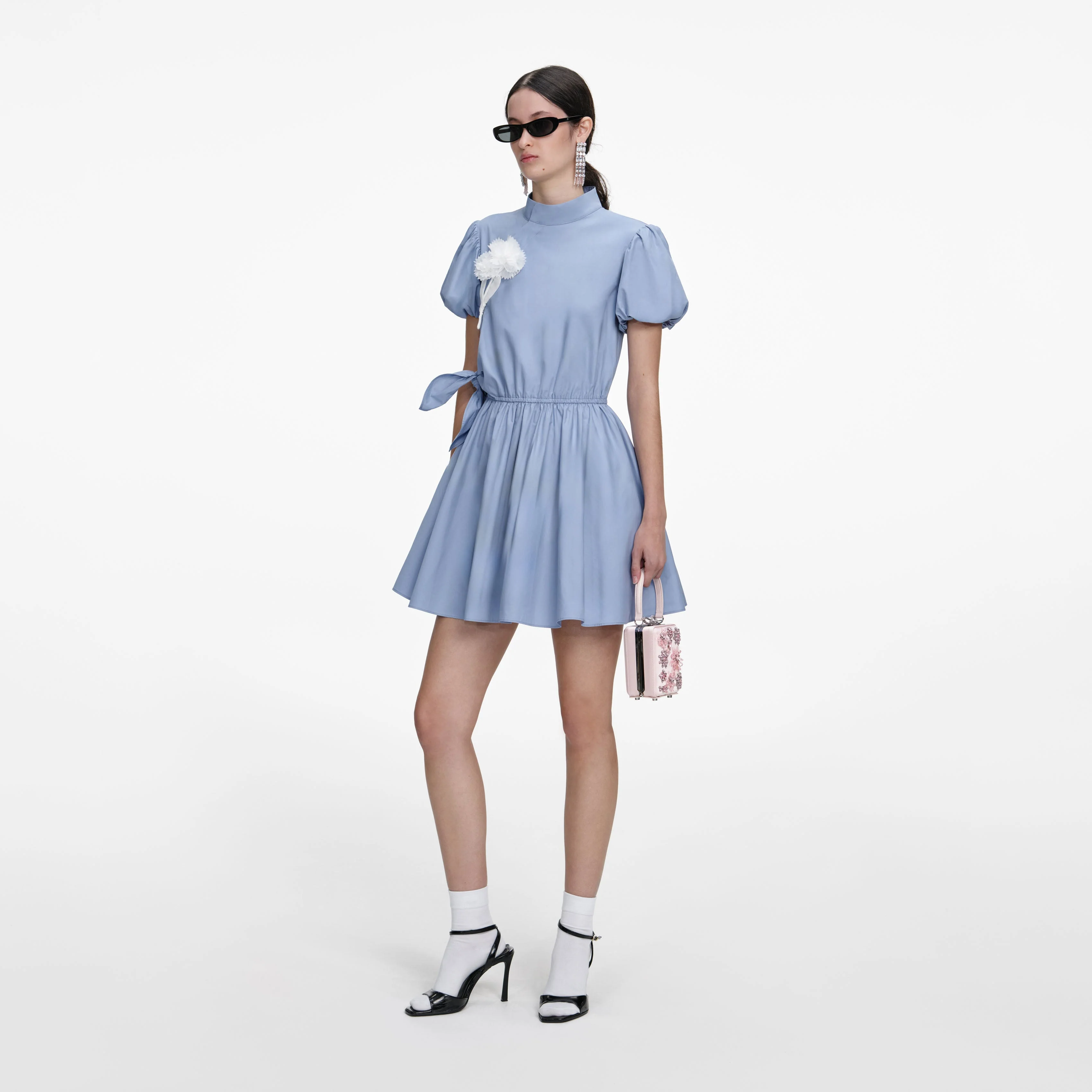 Blue Cotton Drape Mini Dress - Image 2