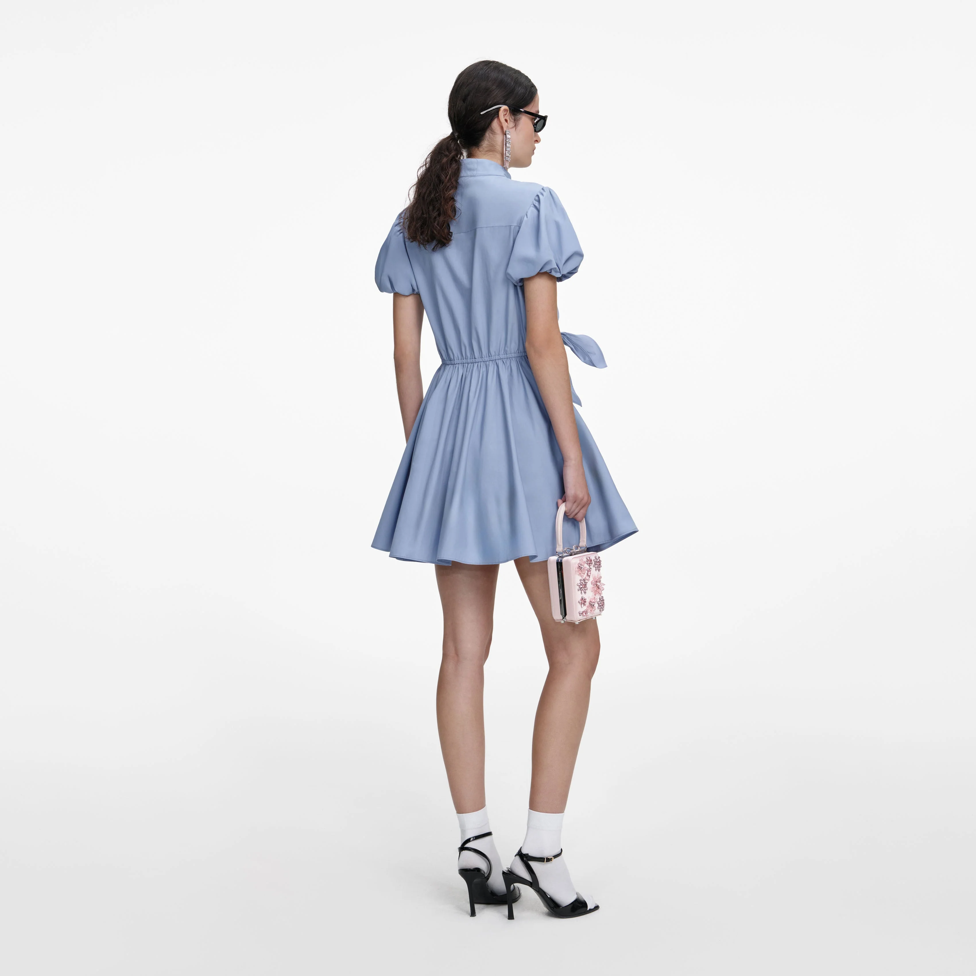 Blue Cotton Drape Mini Dress - Image 3