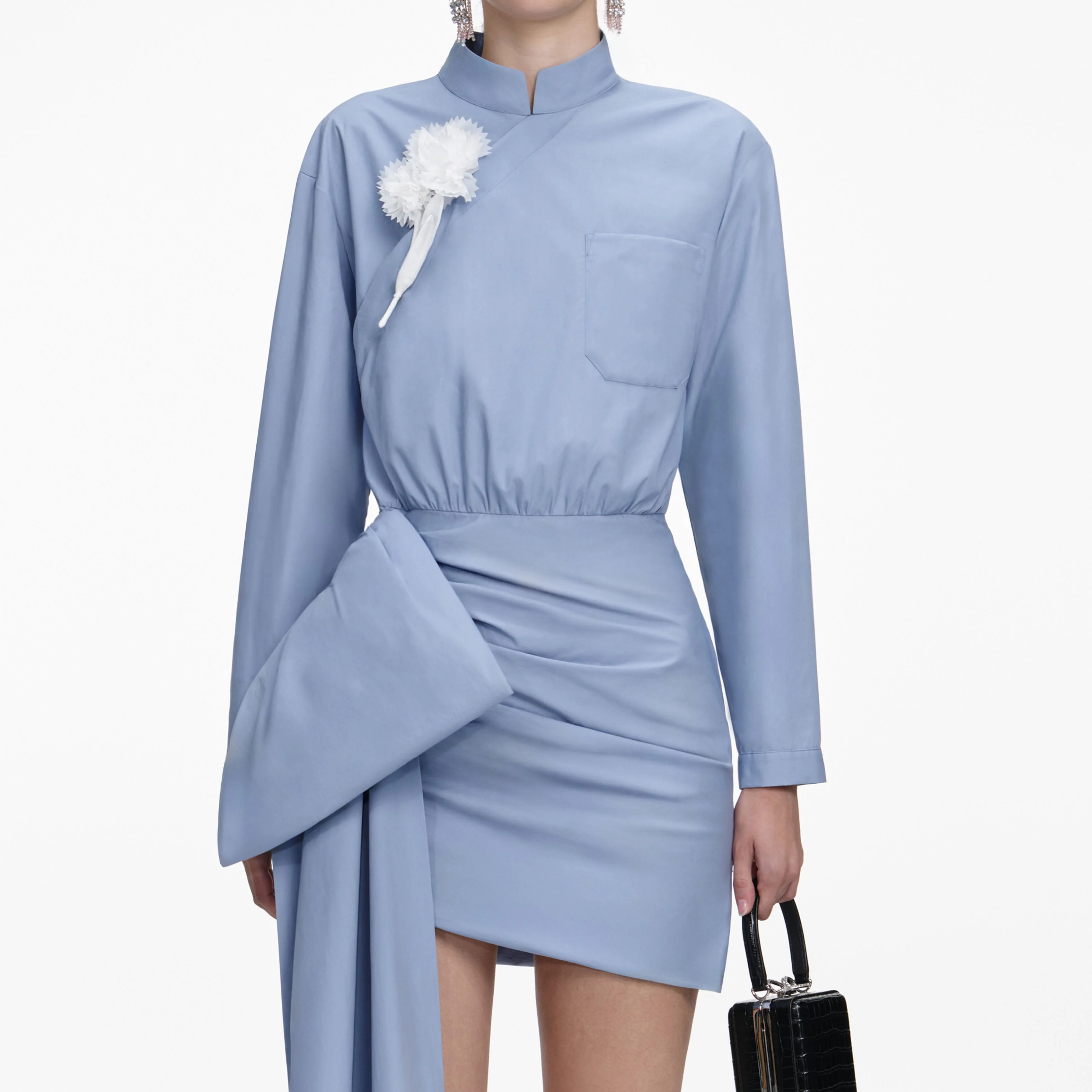 Blue Cotton Tie Side Mini Dress - Image 4